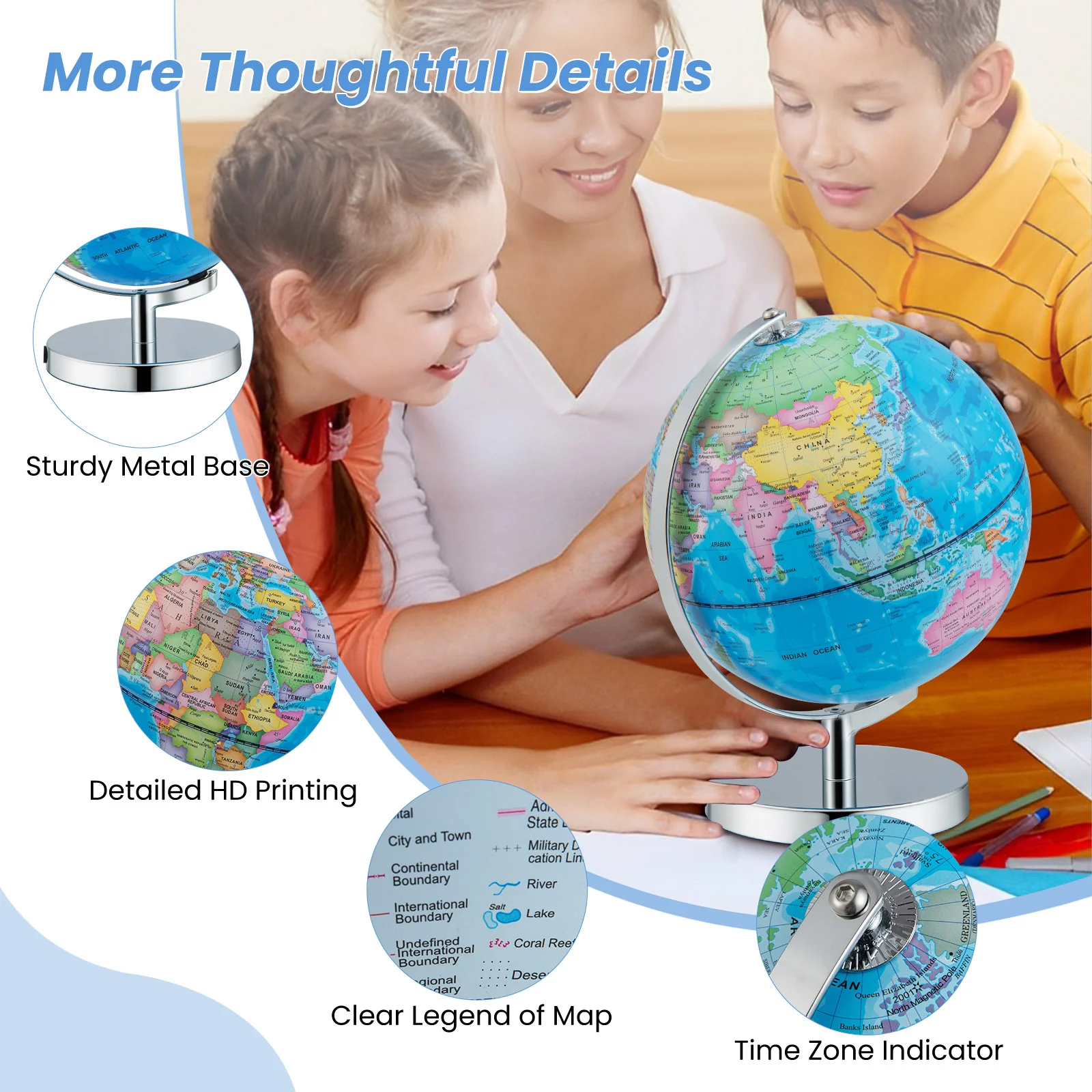 3-in-1 Illuminated World Globe, 88 Constellations, Blue - Image 10