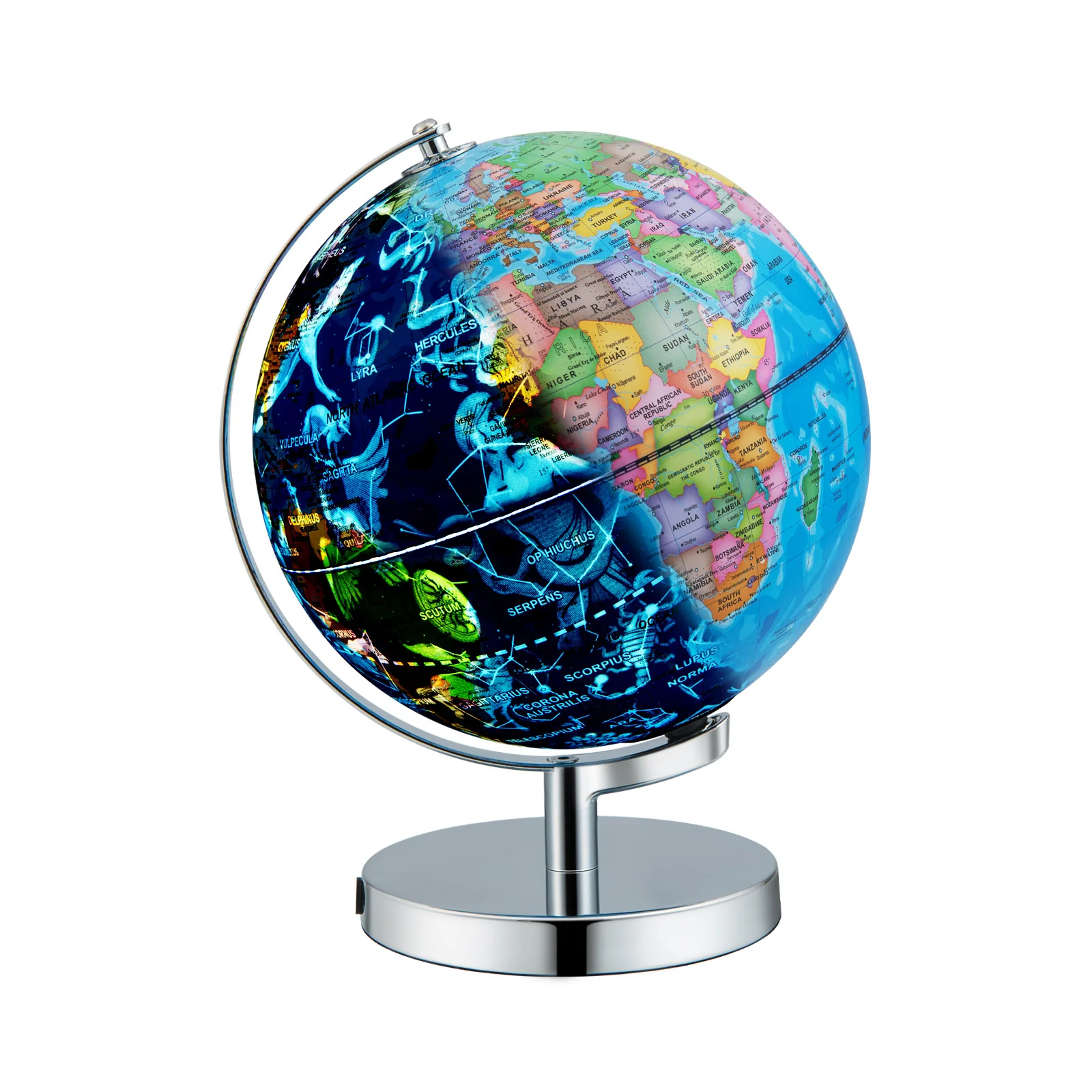 3-in-1 Illuminated World Globe, 88 Constellations, Blue - Image 4