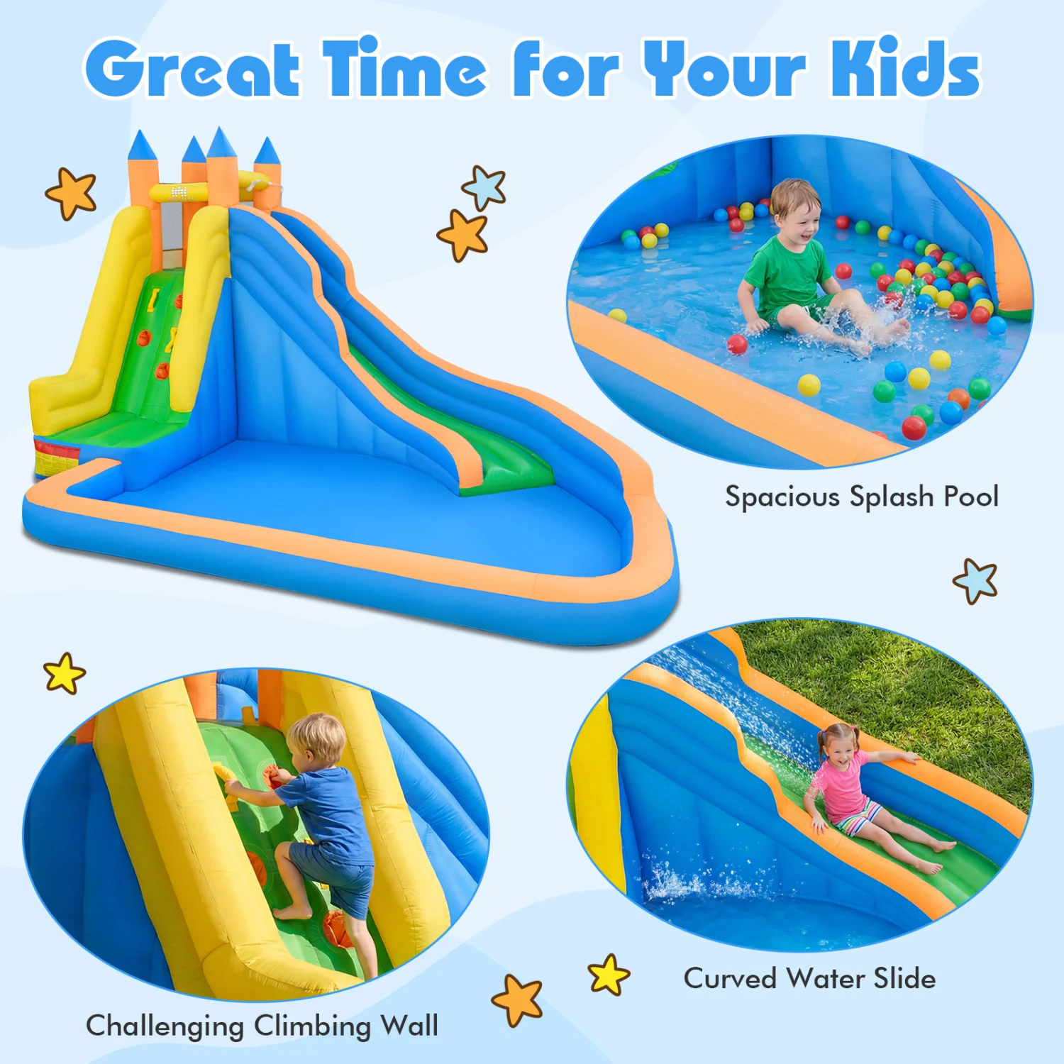 3-in-1 Inflatable Water Slide with Curved Slide and 680W Blower - Image 5