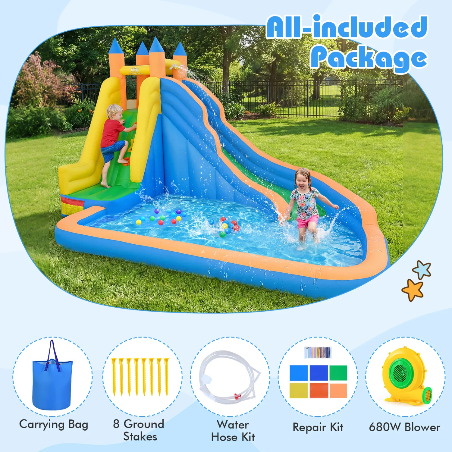 3-in-1 Inflatable Water Slide with Curved Slide and 680W Blower - Image 6