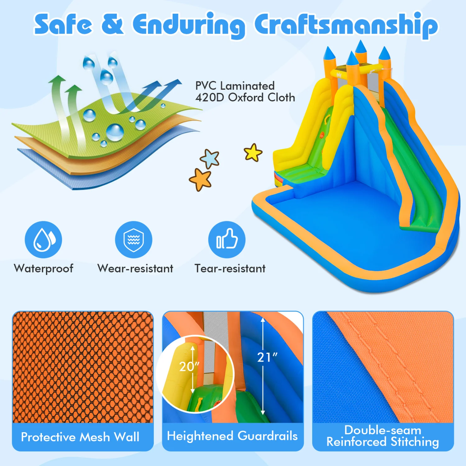 3-in-1 Inflatable Water Slide with Curved Slide and 680W Blower - Image 7