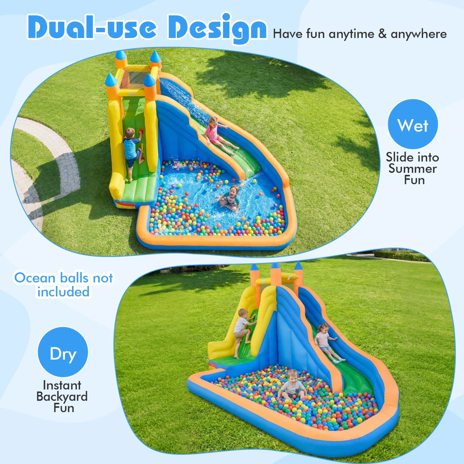 3-in-1 Inflatable Water Slide with Curved Slide and 680W Blower - Image 8