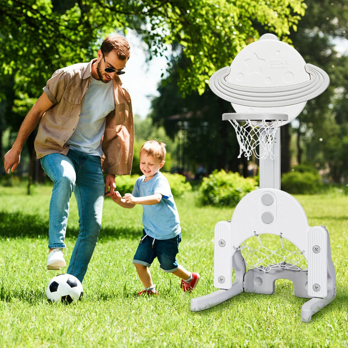 3 in 1 Kids Basketball Hoop Set with Balls, White - Image 3