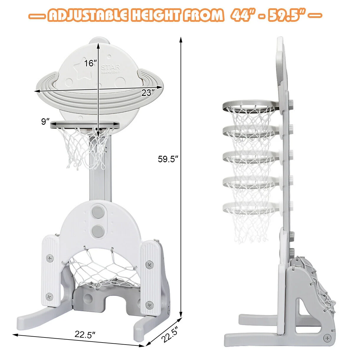 3 in 1 Kids Basketball Hoop Set with Balls, White - Image 5