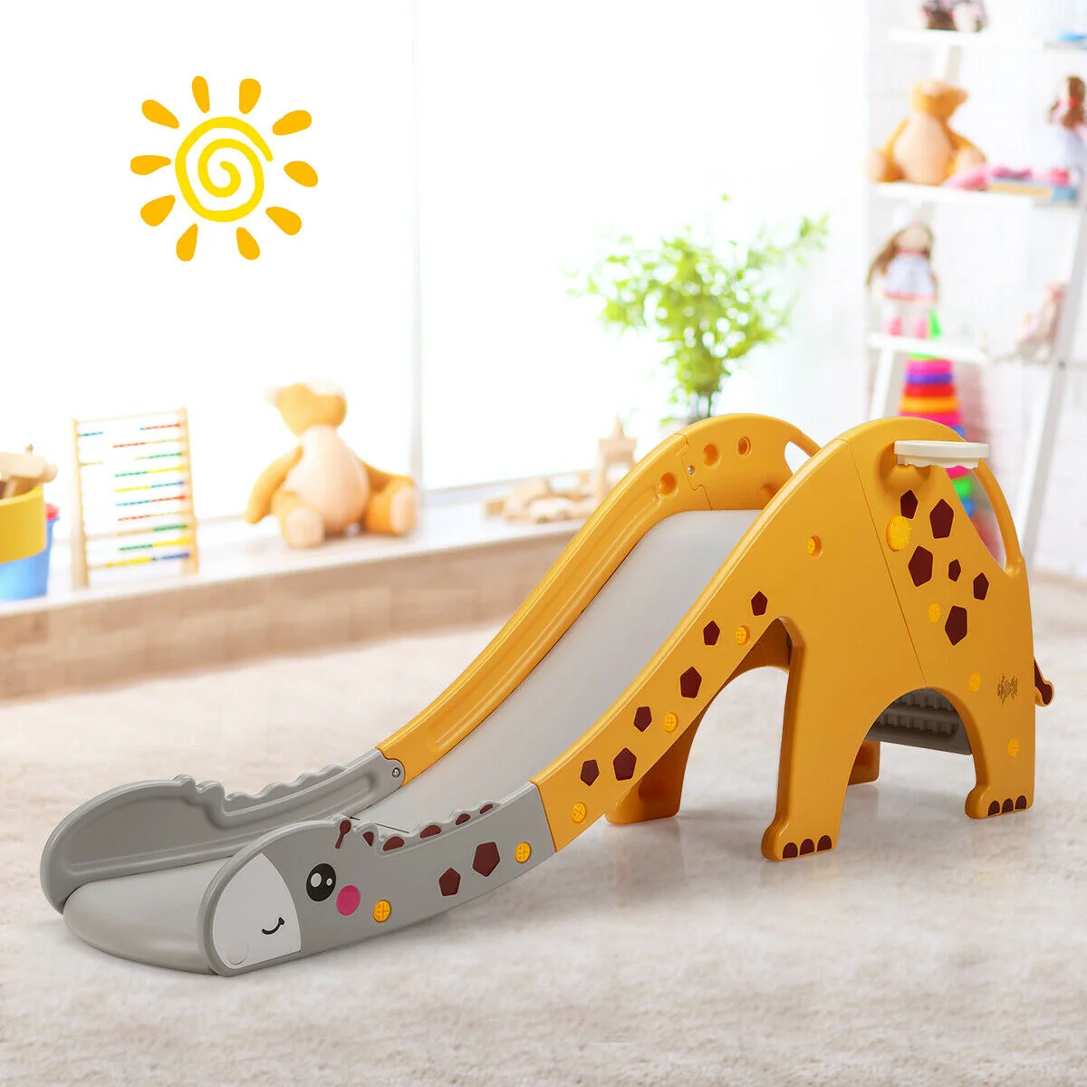 3-in-1 Kids Climber Slide Play Set, Basketball Hoop, Yellow - Image 4