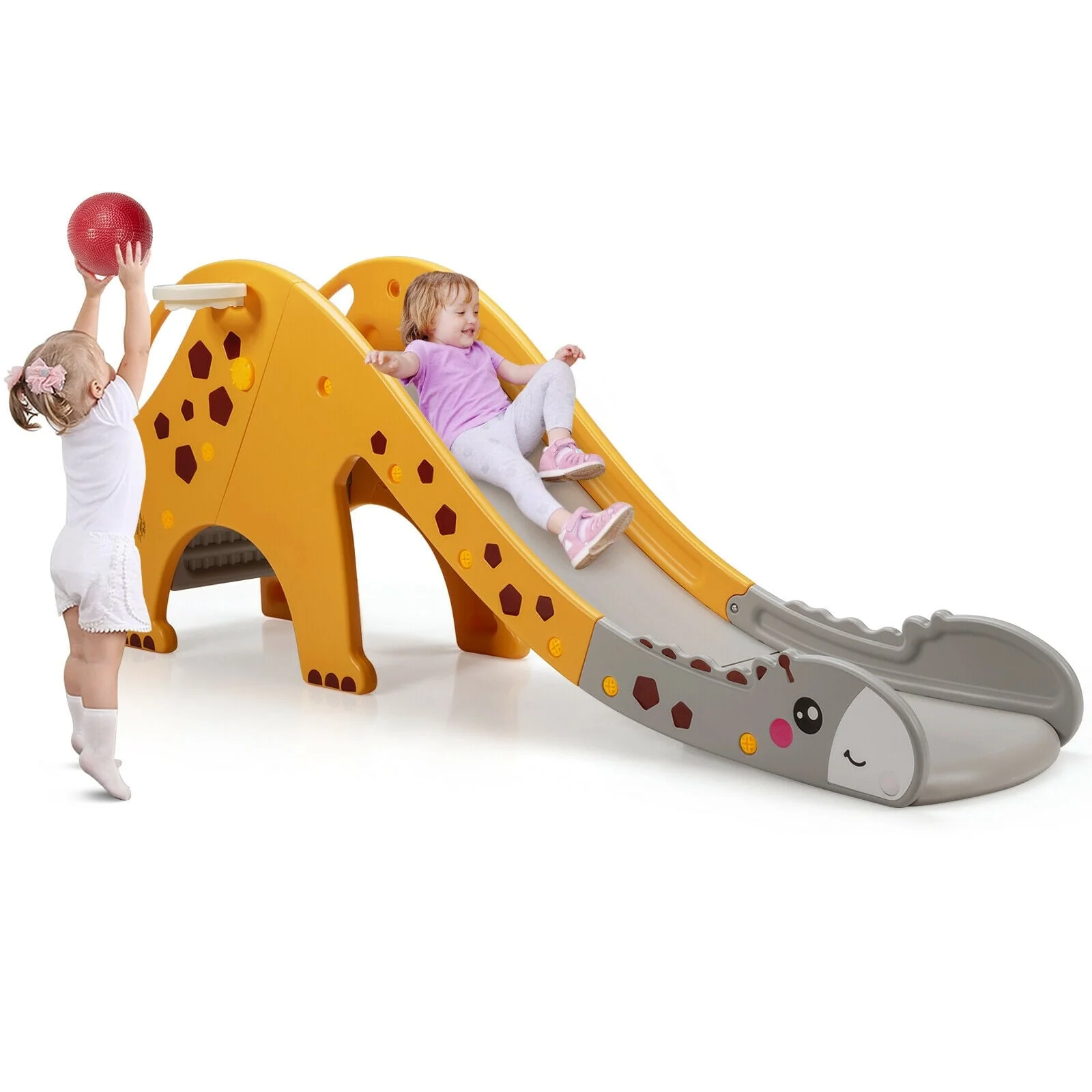 3-in-1 Kids Climber Slide Play Set, Basketball Hoop, Yellow - Image 5