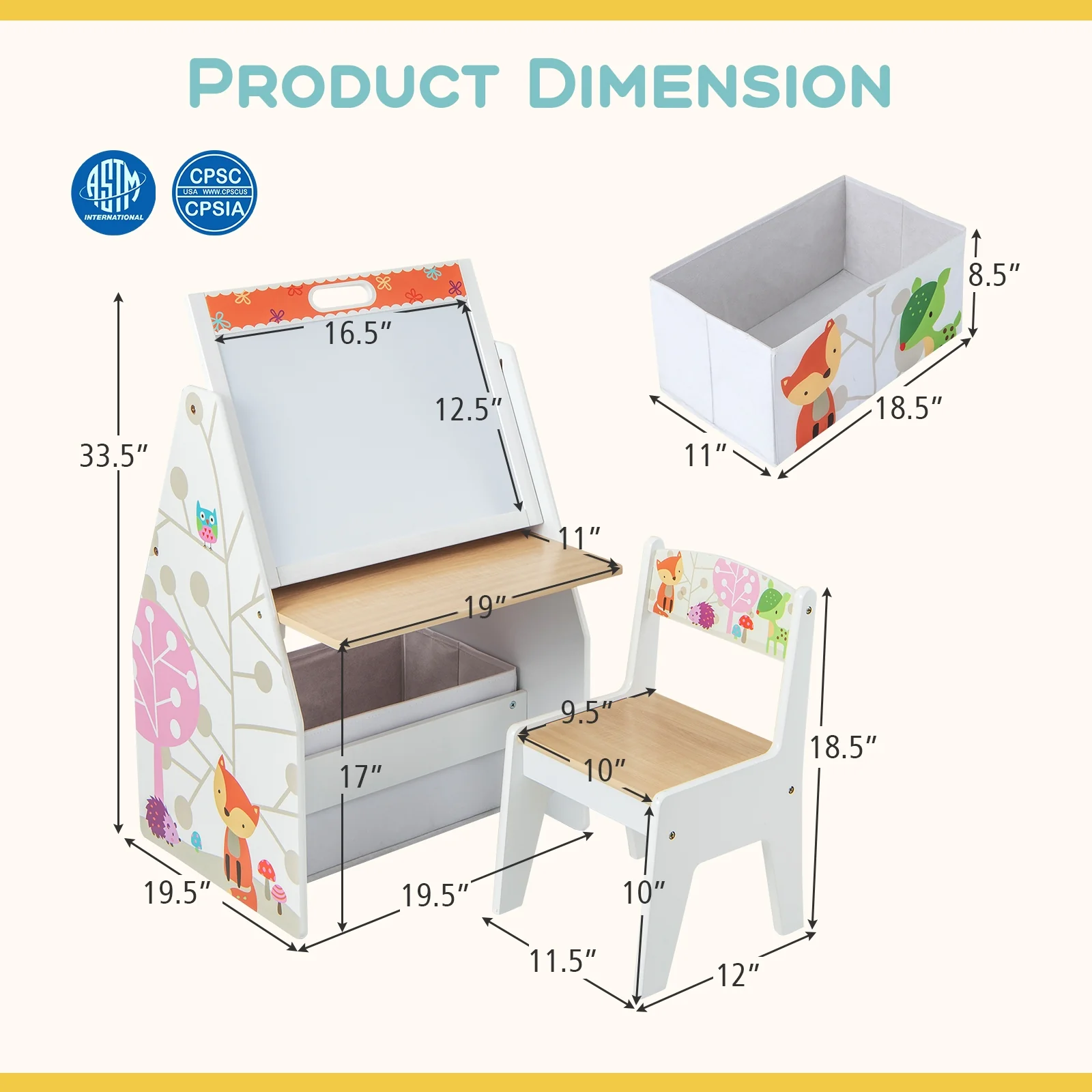 3 In 1 Kids Easel Play Station With Chair, Storage Bins, White - Image 6