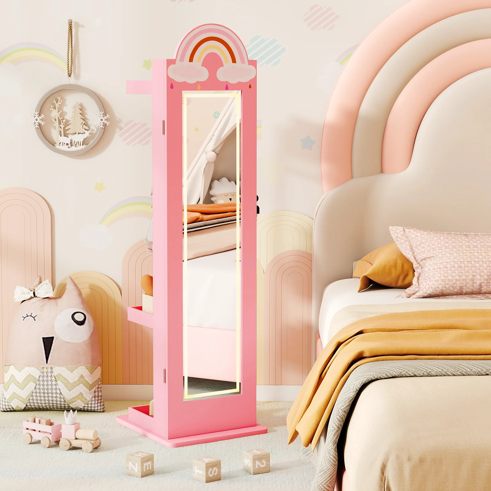 3 In 1 Kids Jewelry Cabinet With Lighted Mirror, Pink - Image 3