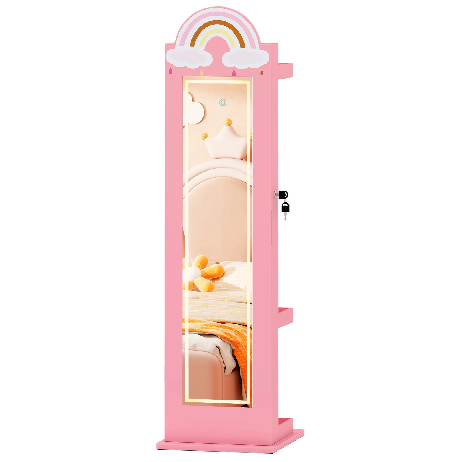 3 In 1 Kids Jewelry Cabinet With Lighted Mirror, Pink - Image 5