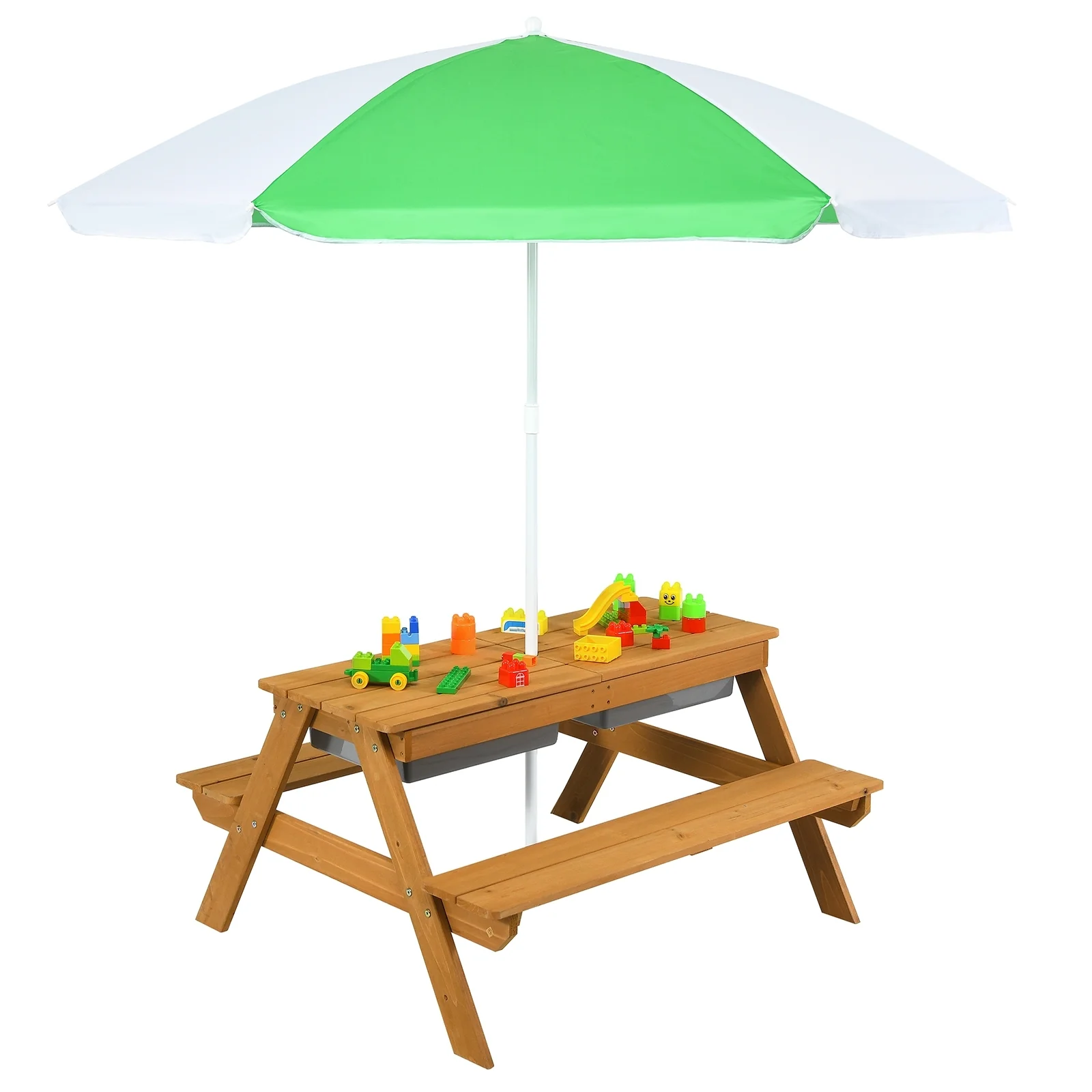 3-In-1 Kids Outdoor Picnic Water Sand Table, Green - Image 4