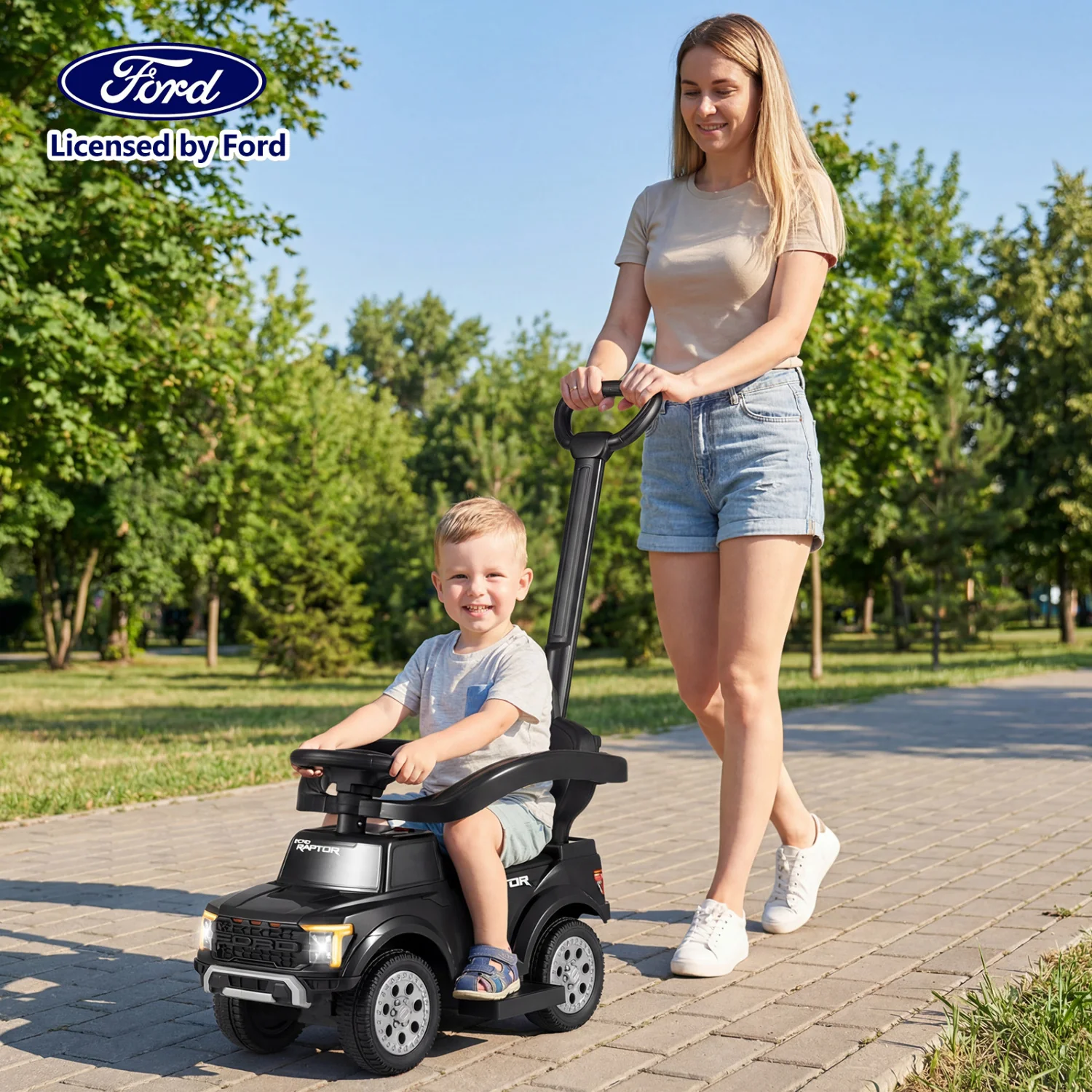 3-In-1 Licensed Ford Push Car For Toddlers, Black - Image 2