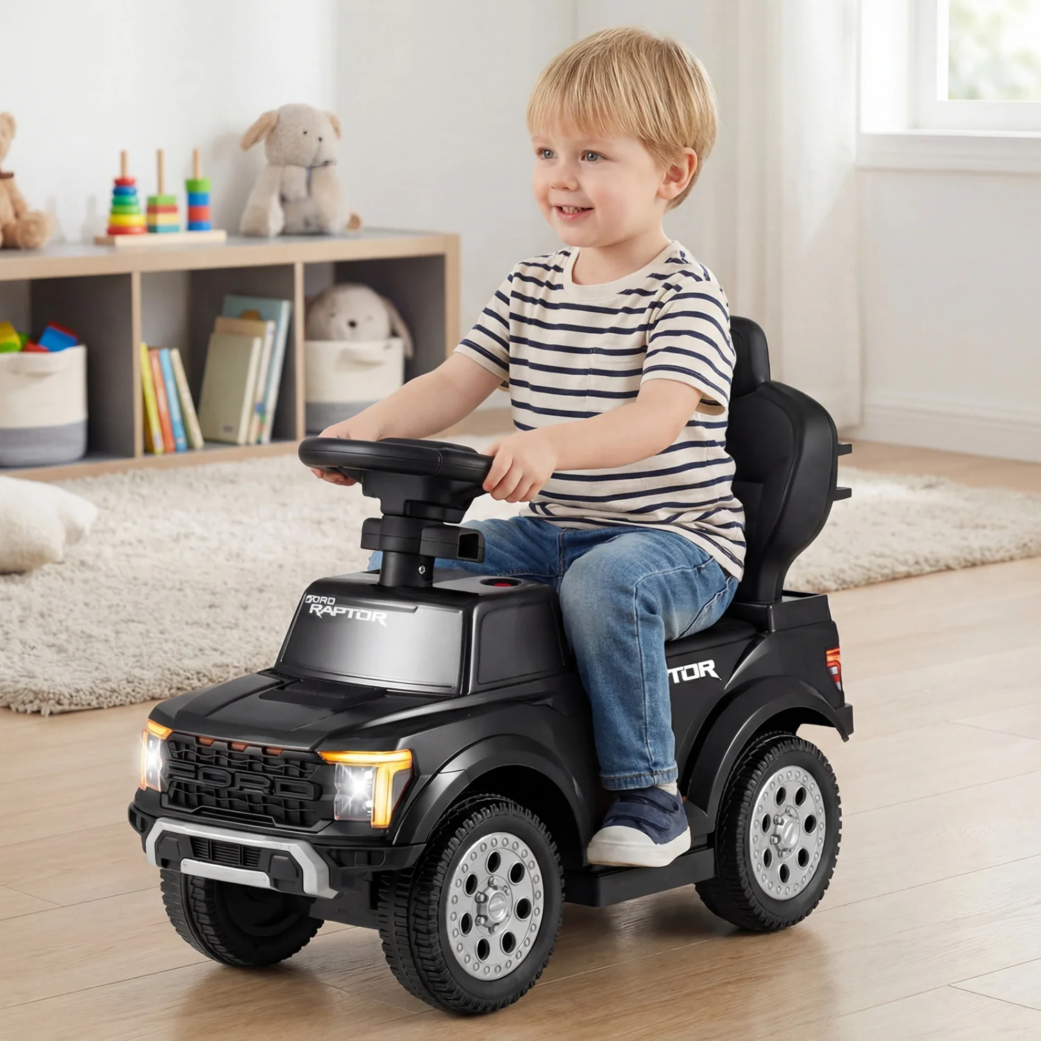 3-In-1 Licensed Ford Push Car For Toddlers, Black - Image 3