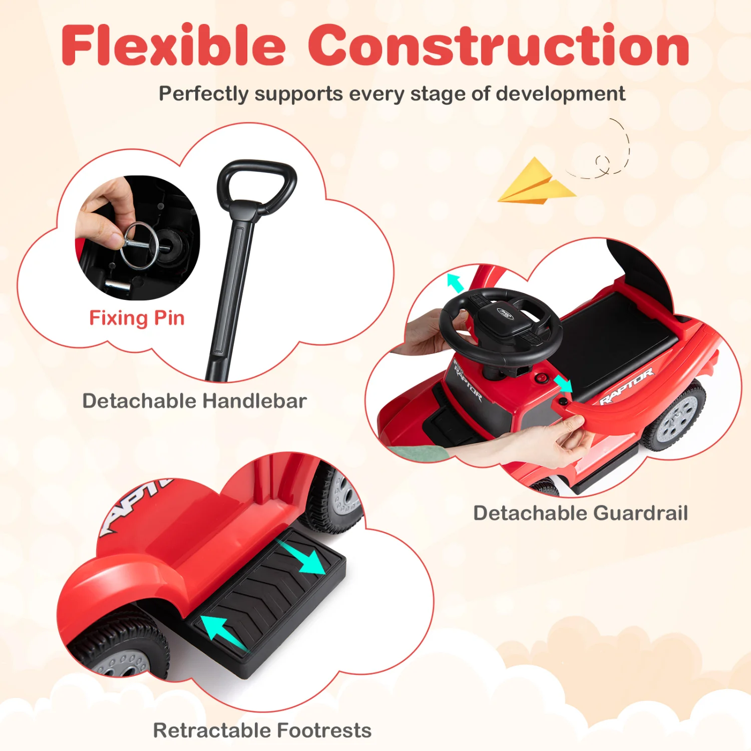 3-In-1 Licensed Ford Push Car, Red - Image 6