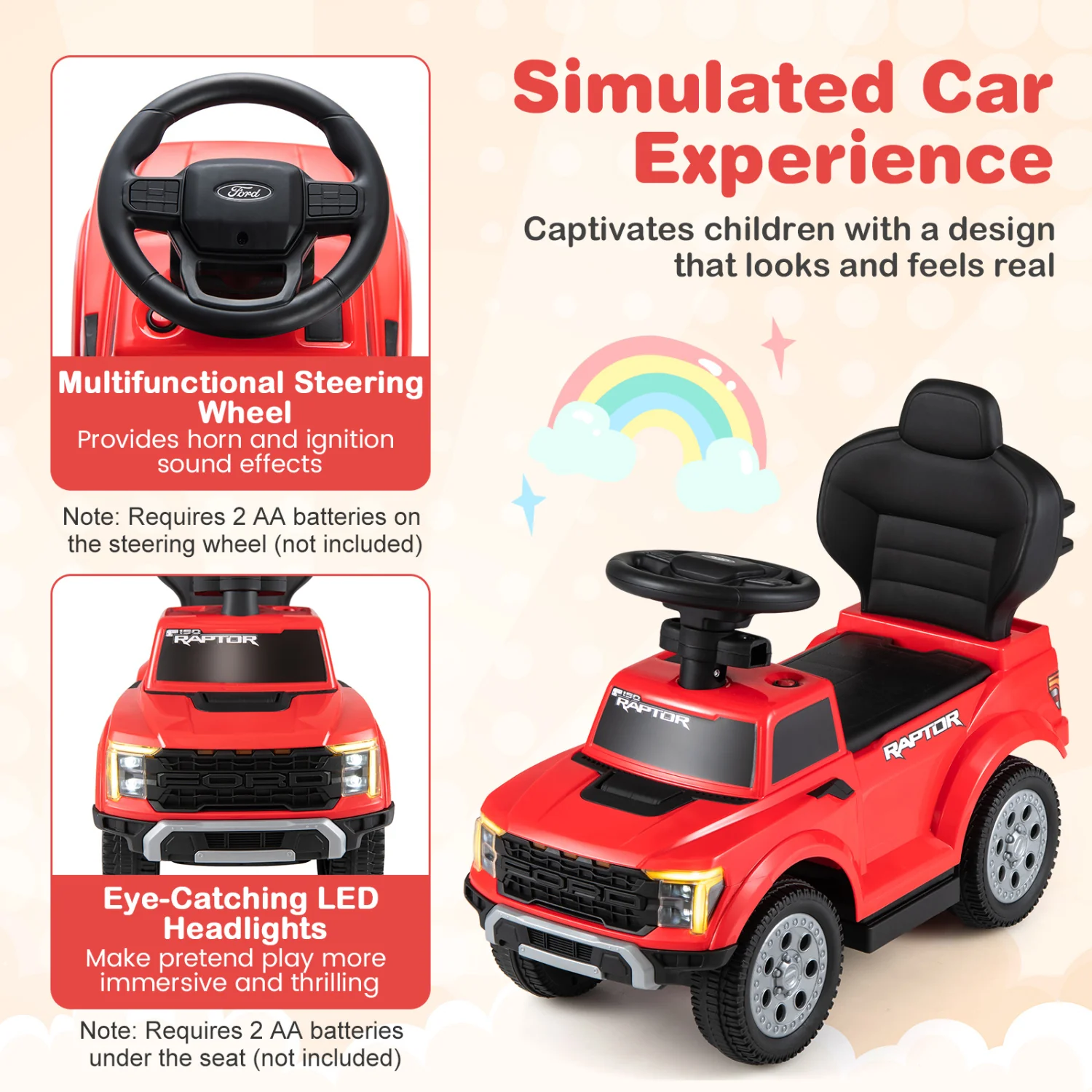3-In-1 Licensed Ford Push Car, Red - Image 7