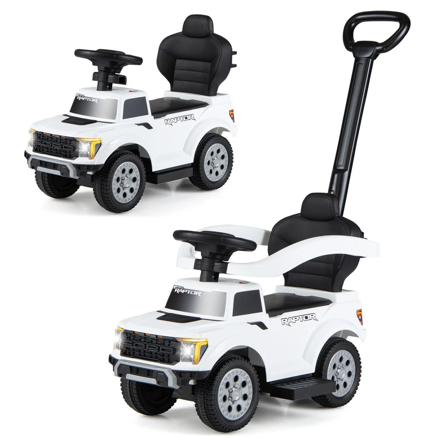 3-In-1 Licensed Ford Push Car, White