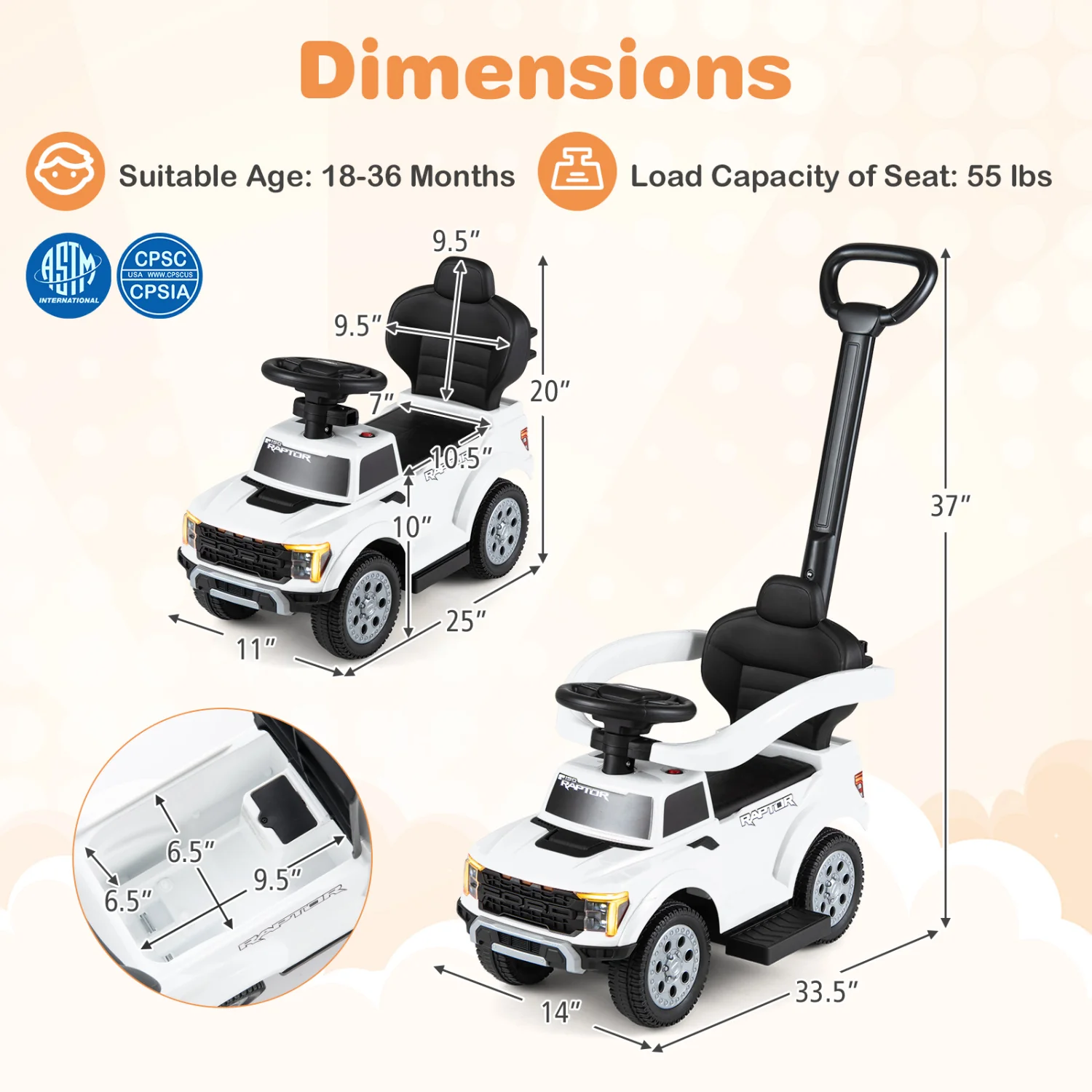 3-In-1 Licensed Ford Push Car, White - Image 4