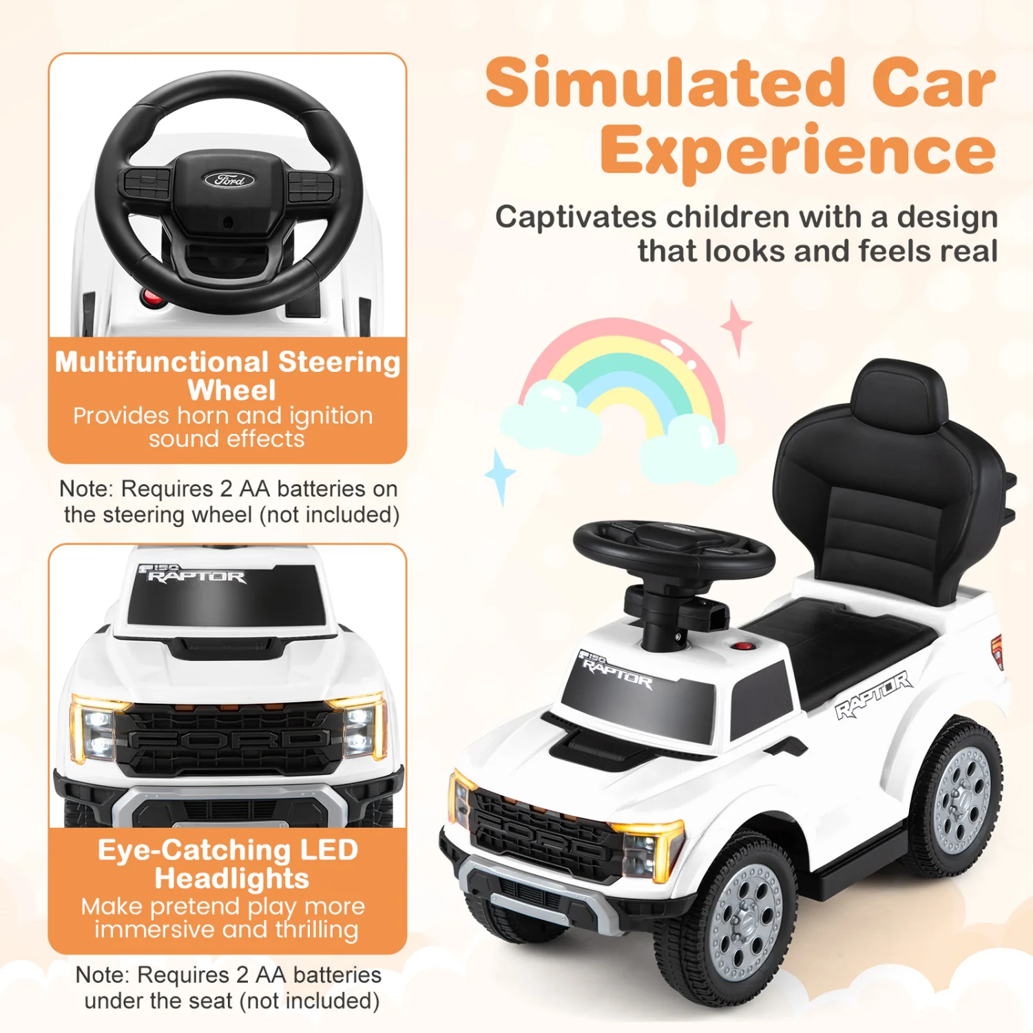 3-In-1 Licensed Ford Push Car, White - Image 7