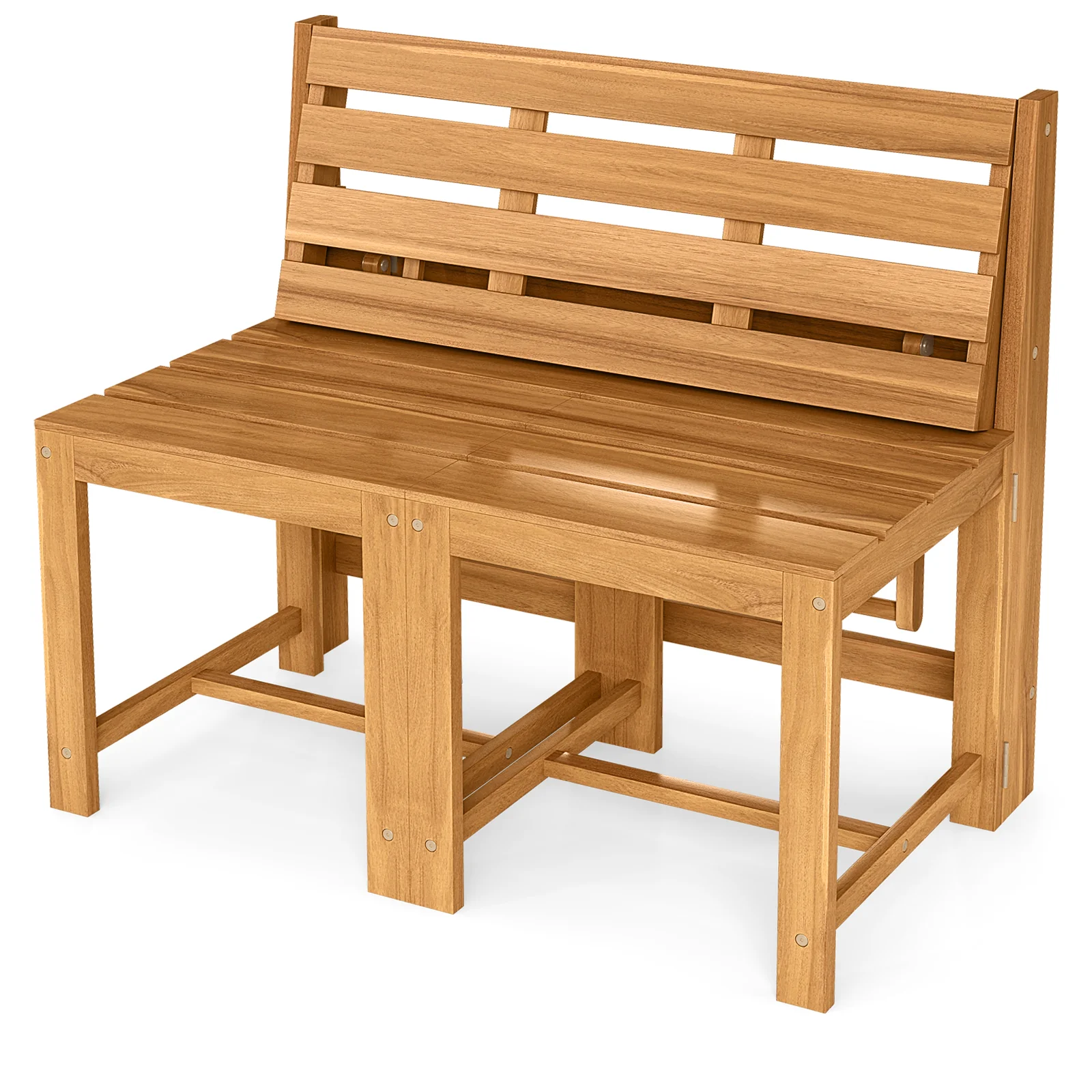 3-In-1 Outdoor Acacia Wood Loveseat Bench, Slatted Seat