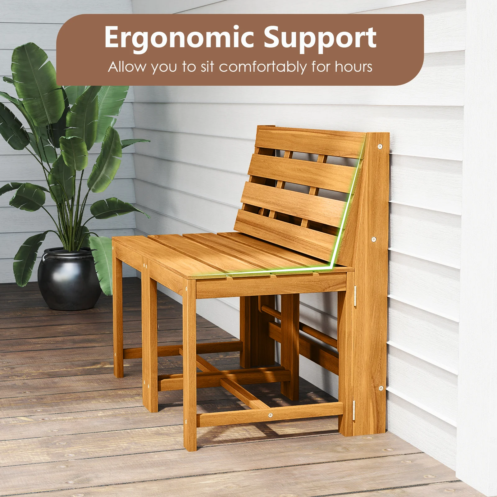 3-In-1 Outdoor Acacia Wood Loveseat Bench, Slatted Seat - Image 10