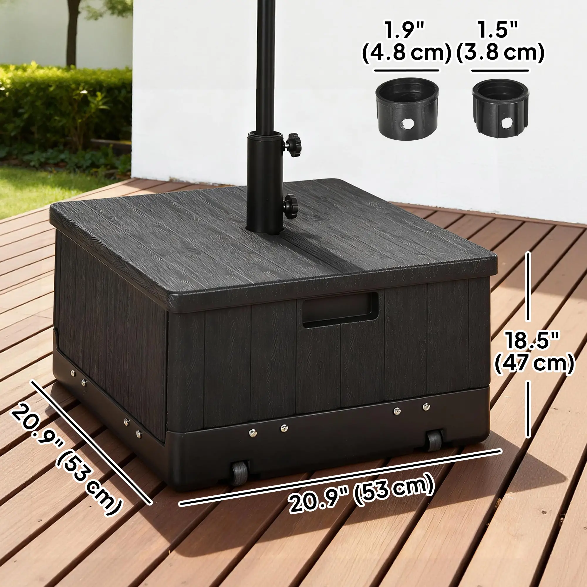 3-in-1 Outdoor Umbrella Base with Wheels, Side Table, Planter Box, 175lbs, Black - Image 3