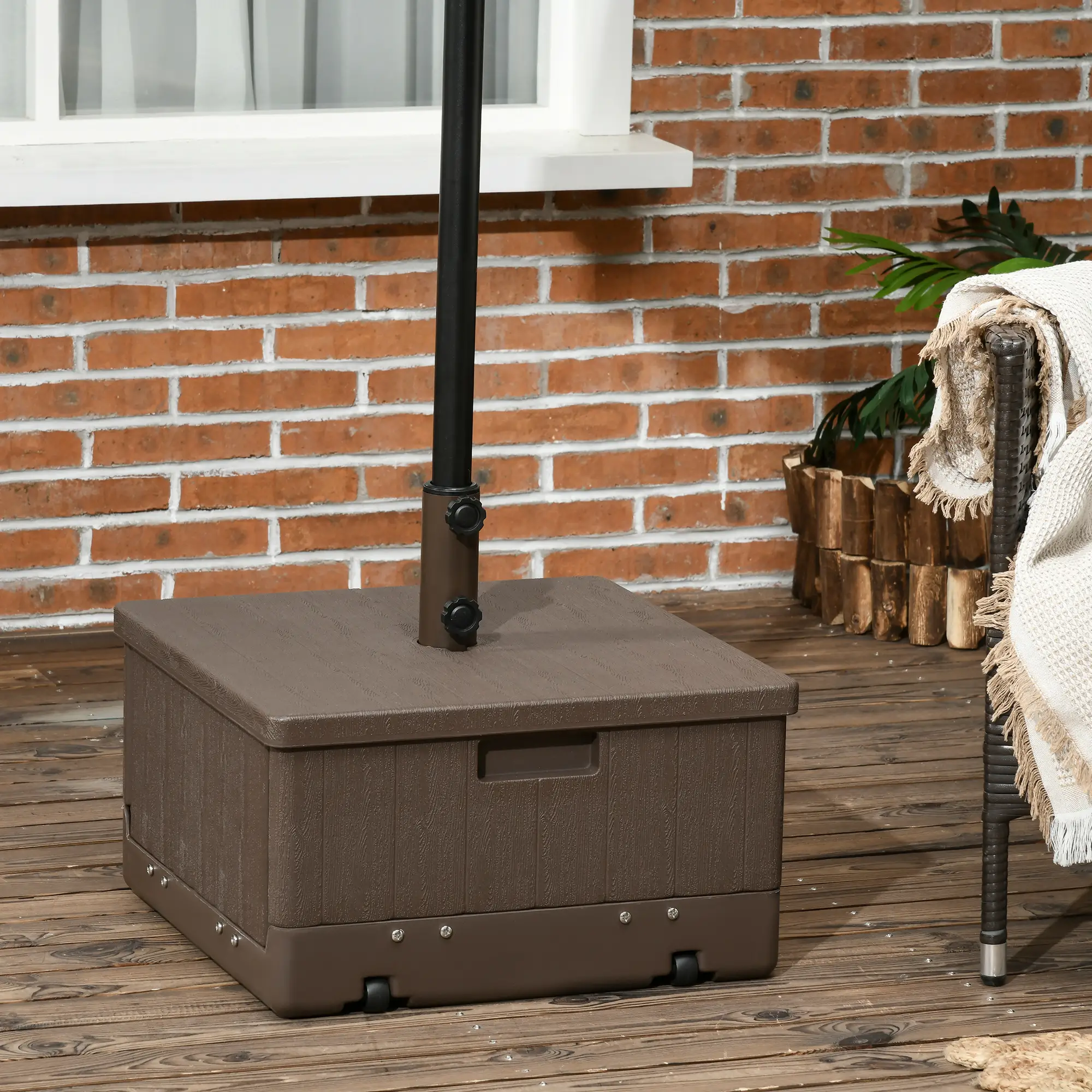 3-in-1 Outdoor Umbrella Base with Wheels, Side Table, Planter Box, 175lbs, Brown - Image 2