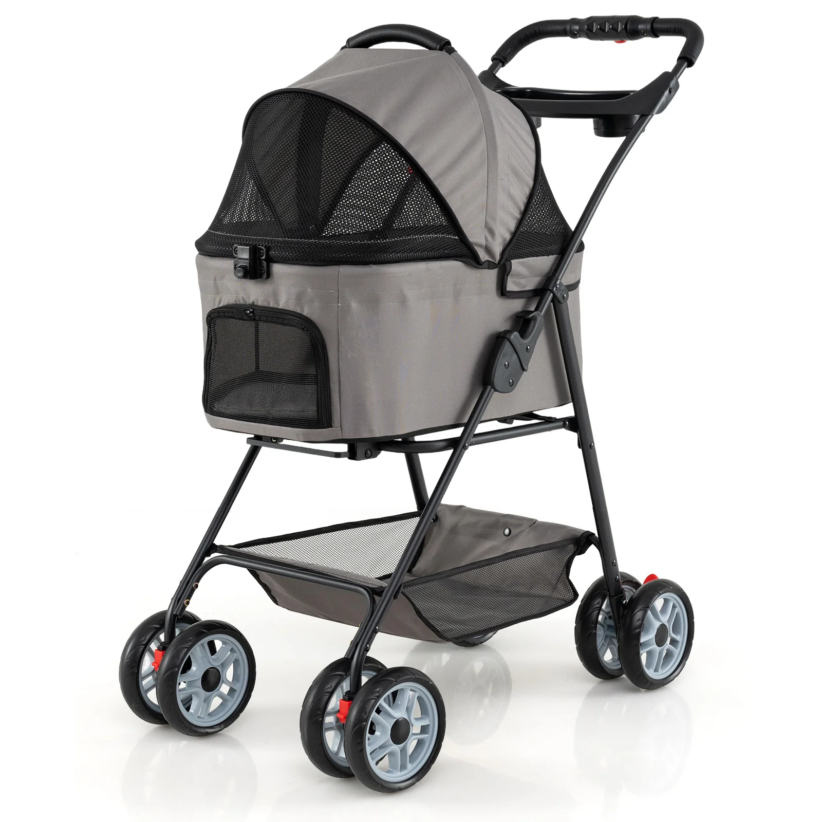 3 In 1 Pet Stroller, Removable Carrier, 33 Lbs, Gray - Image 2