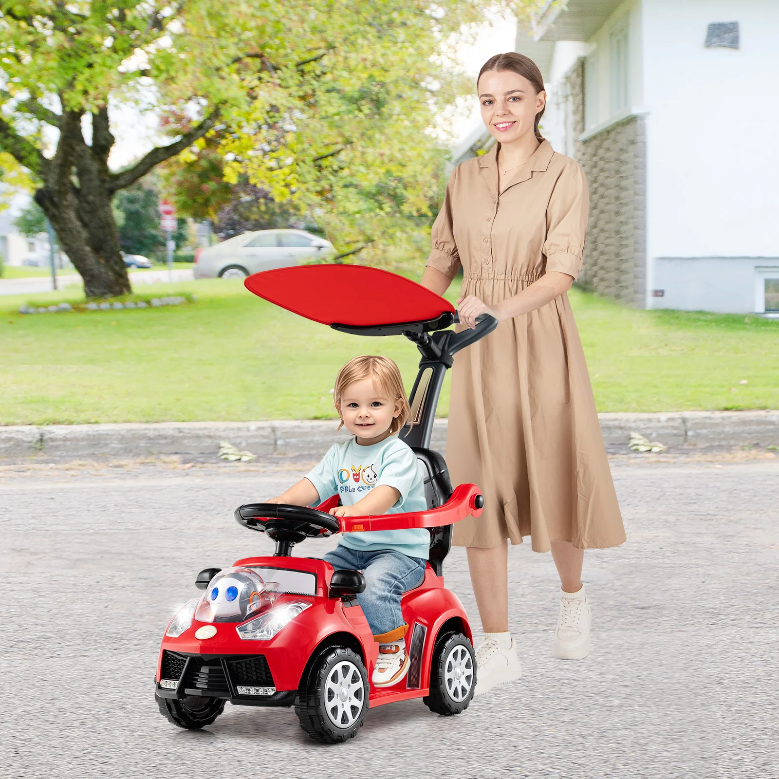 3 In 1 Push Car Stroller, Red - Image 2