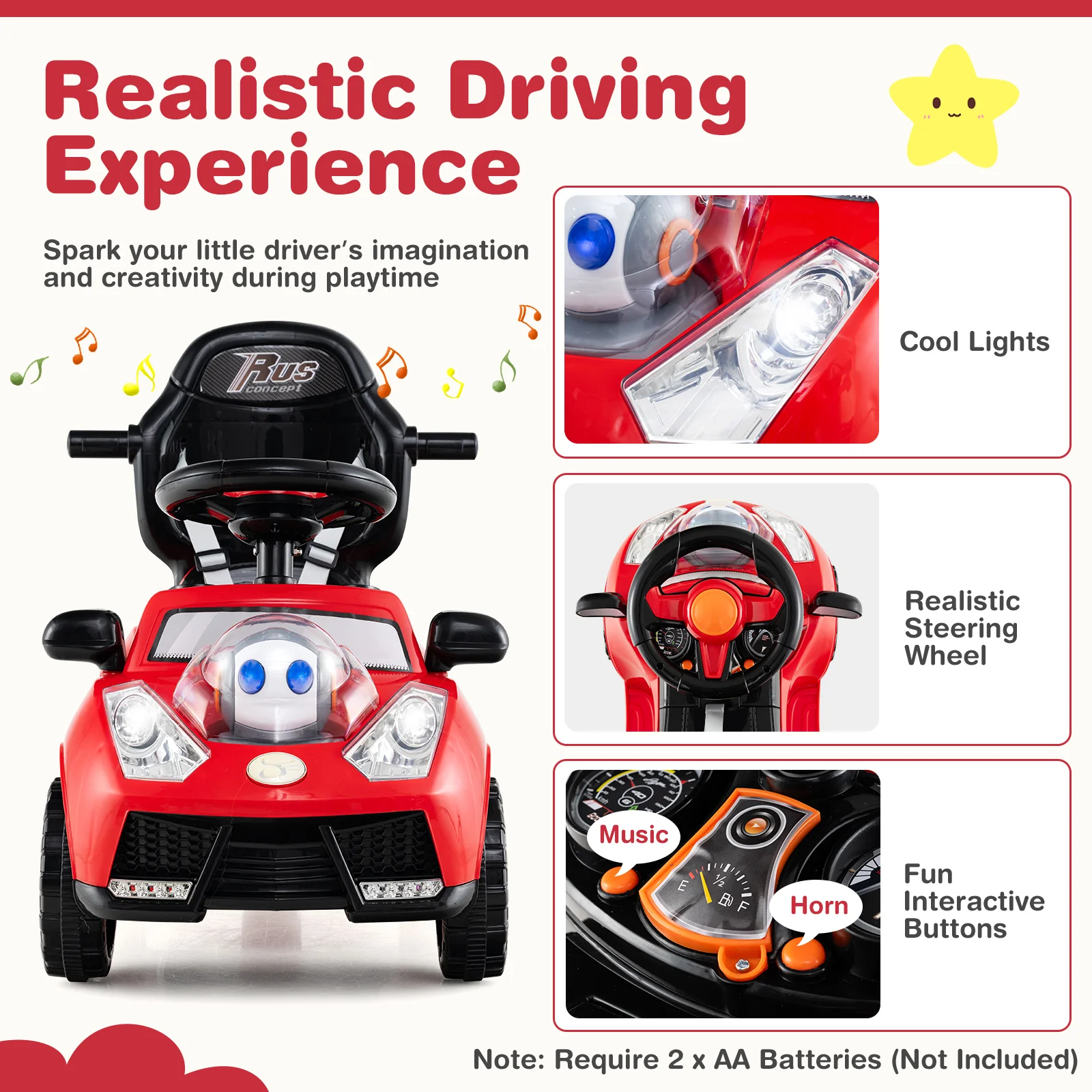3 In 1 Push Car Stroller, Red - Image 9