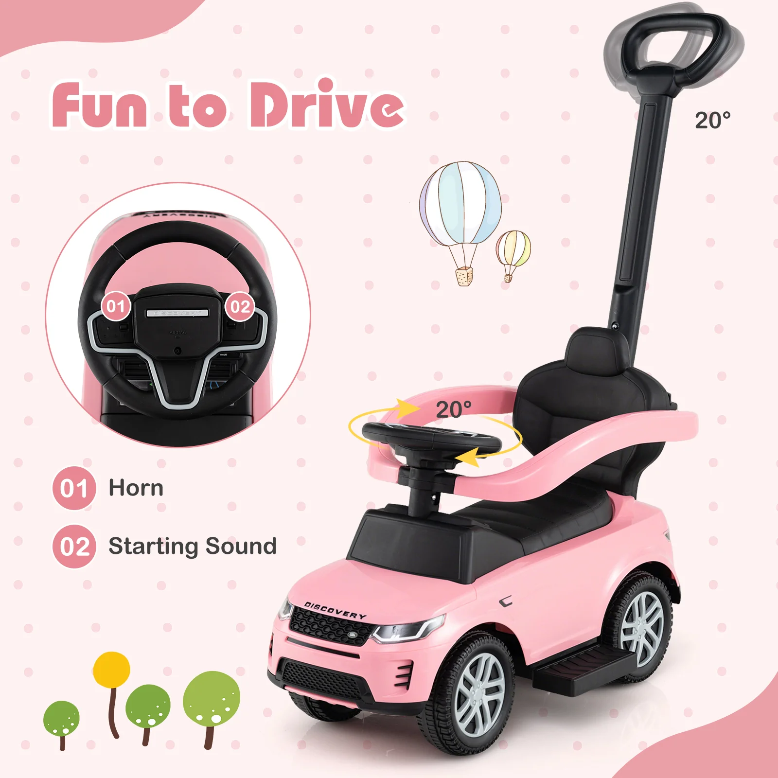 3 In 1 Push Car With Removable Handle, Guardrail, 18-36 Months, Pink - Image 9
