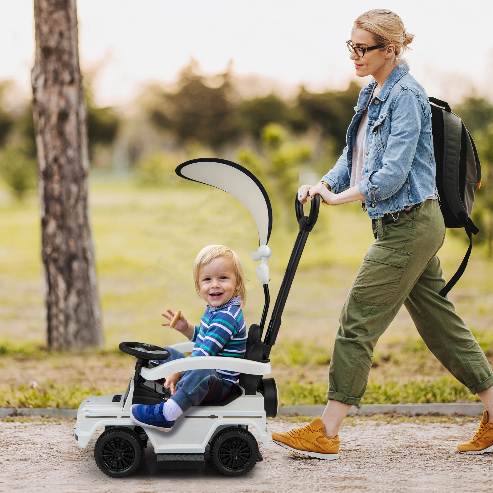 3-In-1 Ride On Push Car Stroller, G350, White - Image 2