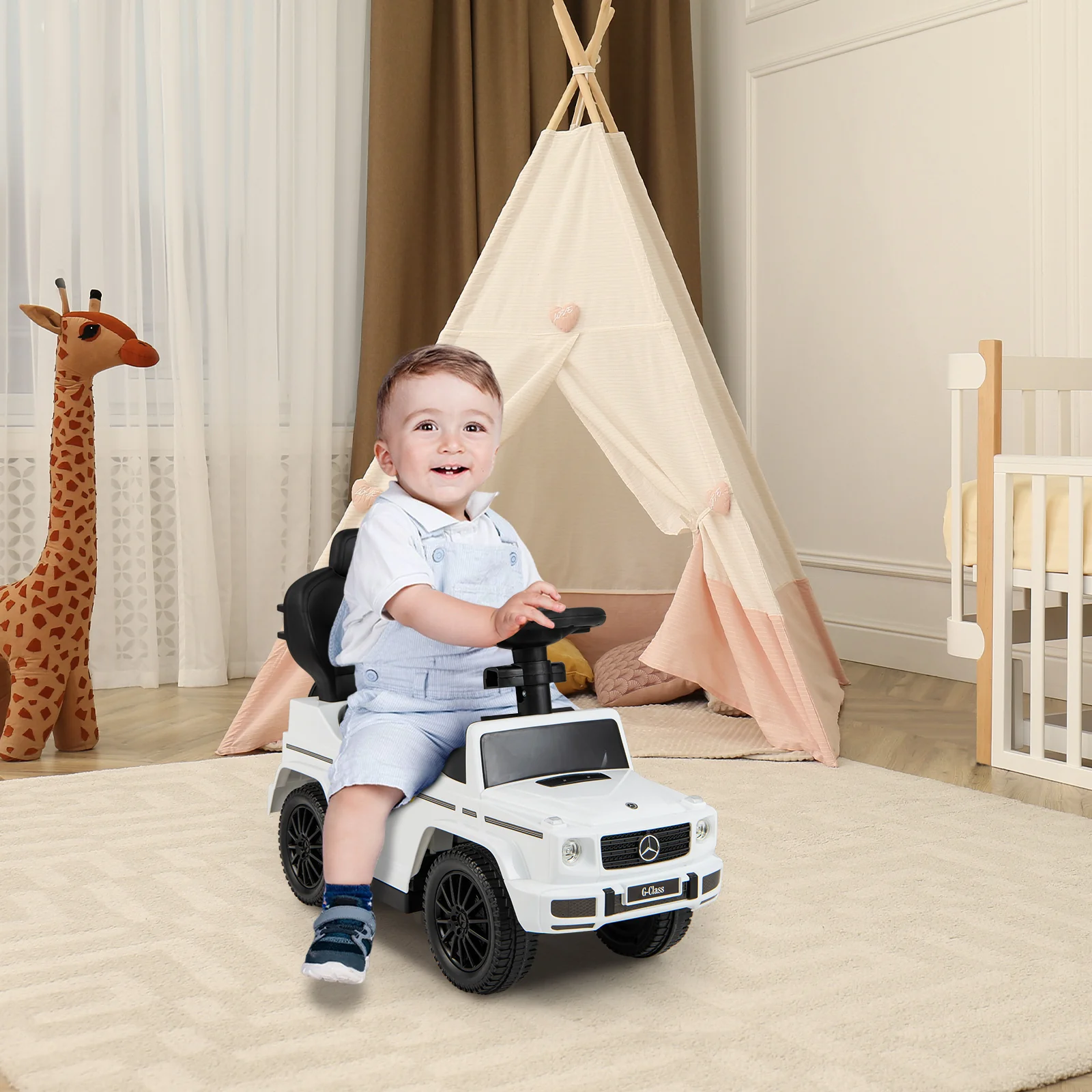 3-In-1 Ride On Push Car Stroller, G350, White - Image 3