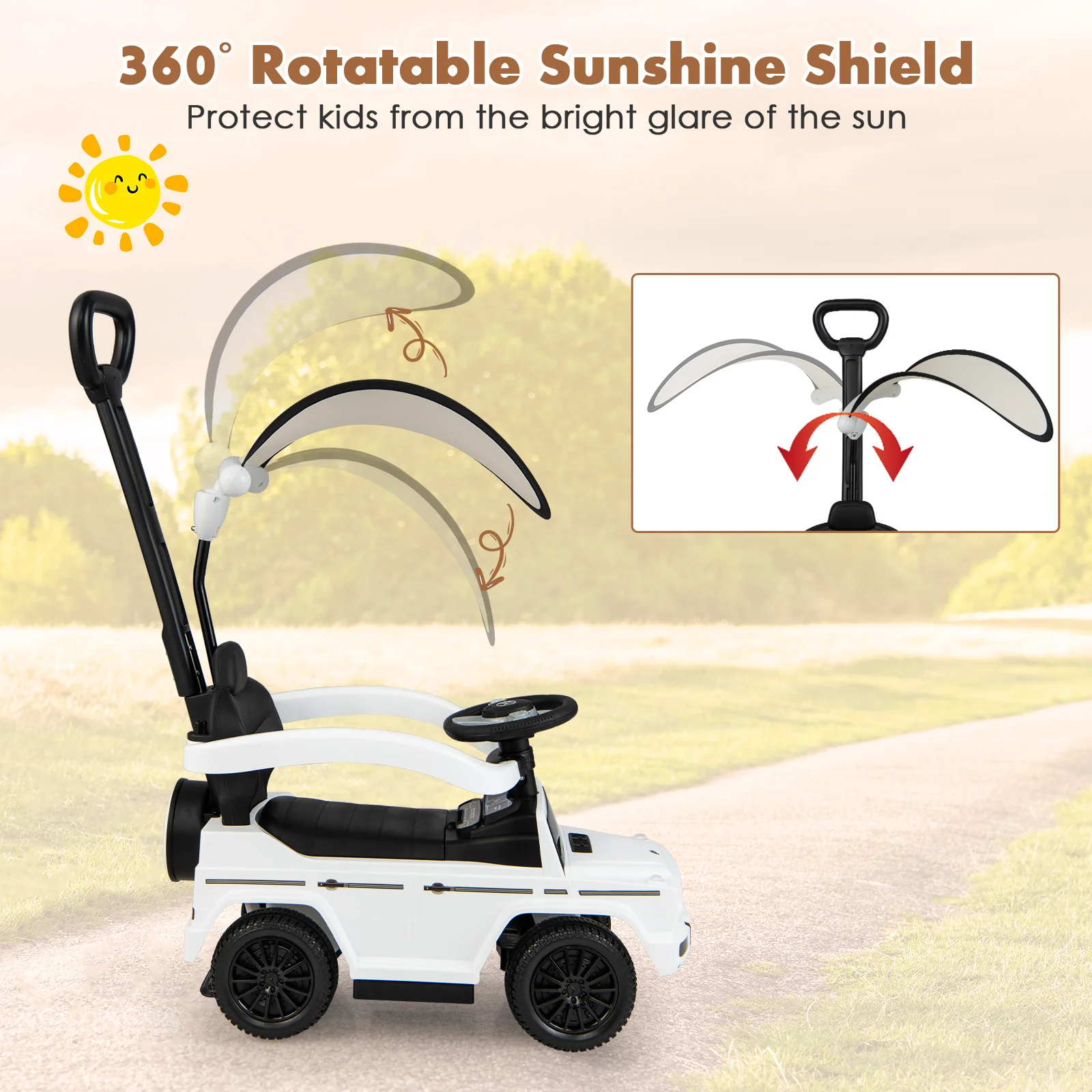 3-In-1 Ride On Push Car Stroller, G350, White - Image 9