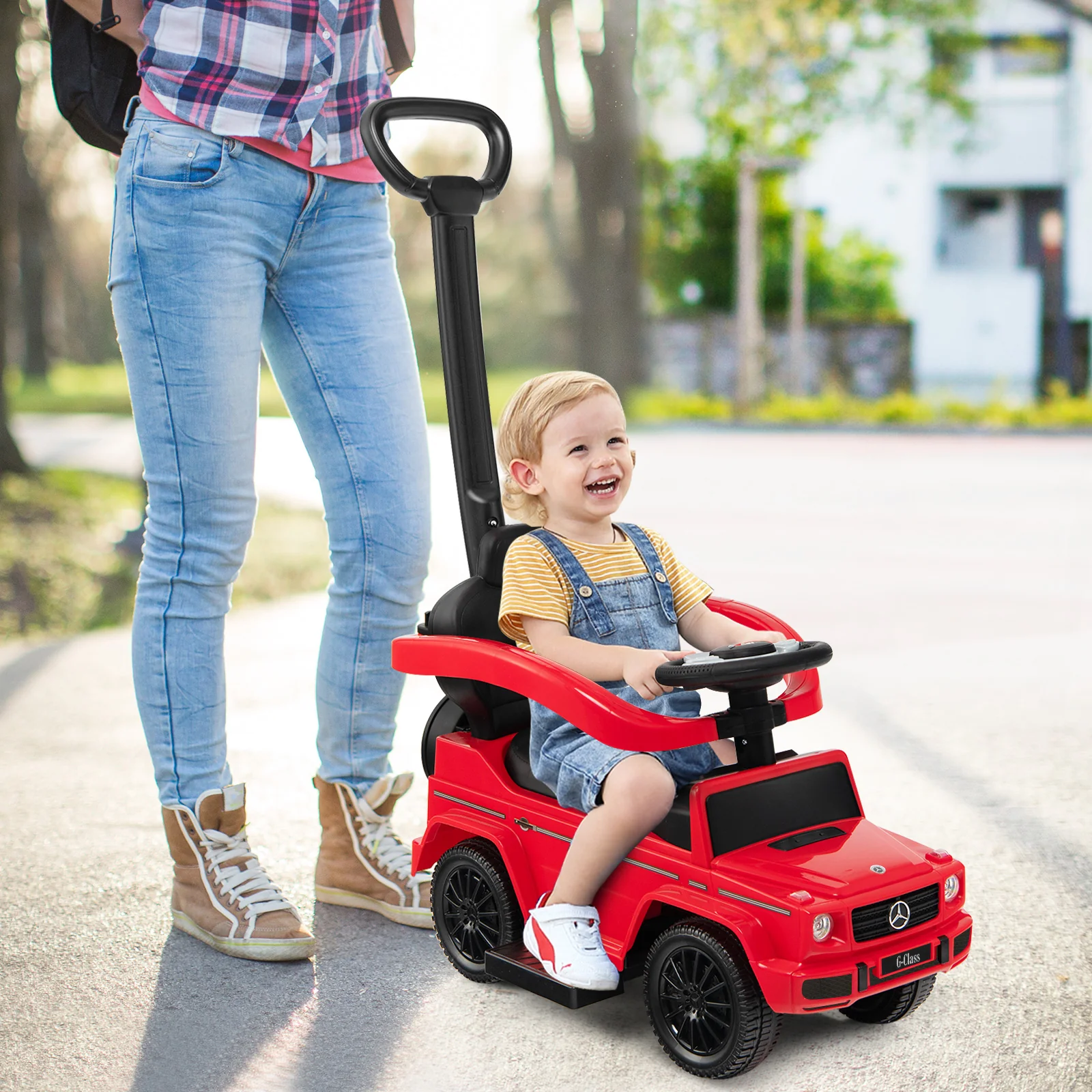 3-In-1 Ride On Push Car Stroller, Red - Image 3