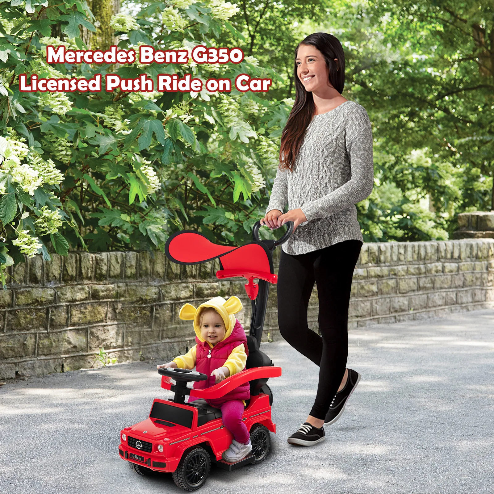3-In-1 Ride On Push Car Stroller, Red - Image 6