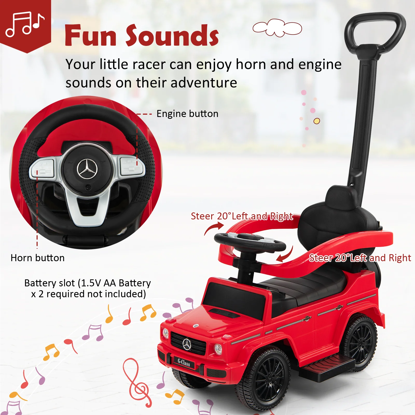 3-In-1 Ride On Push Car Stroller, Red - Image 9