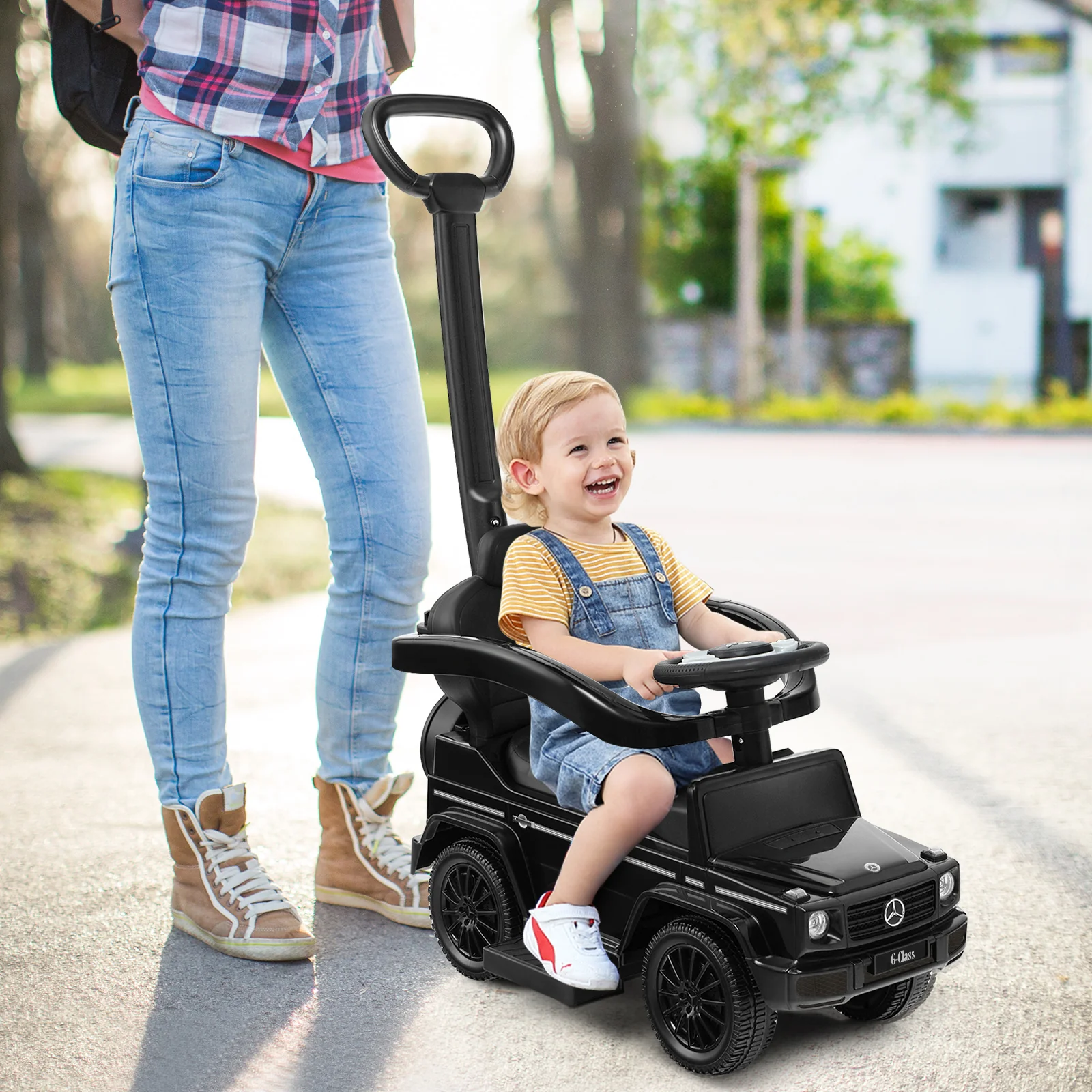 3-In-1 Ride On Push Car Stroller, Sliding Car With Canopy, Black - Image 2