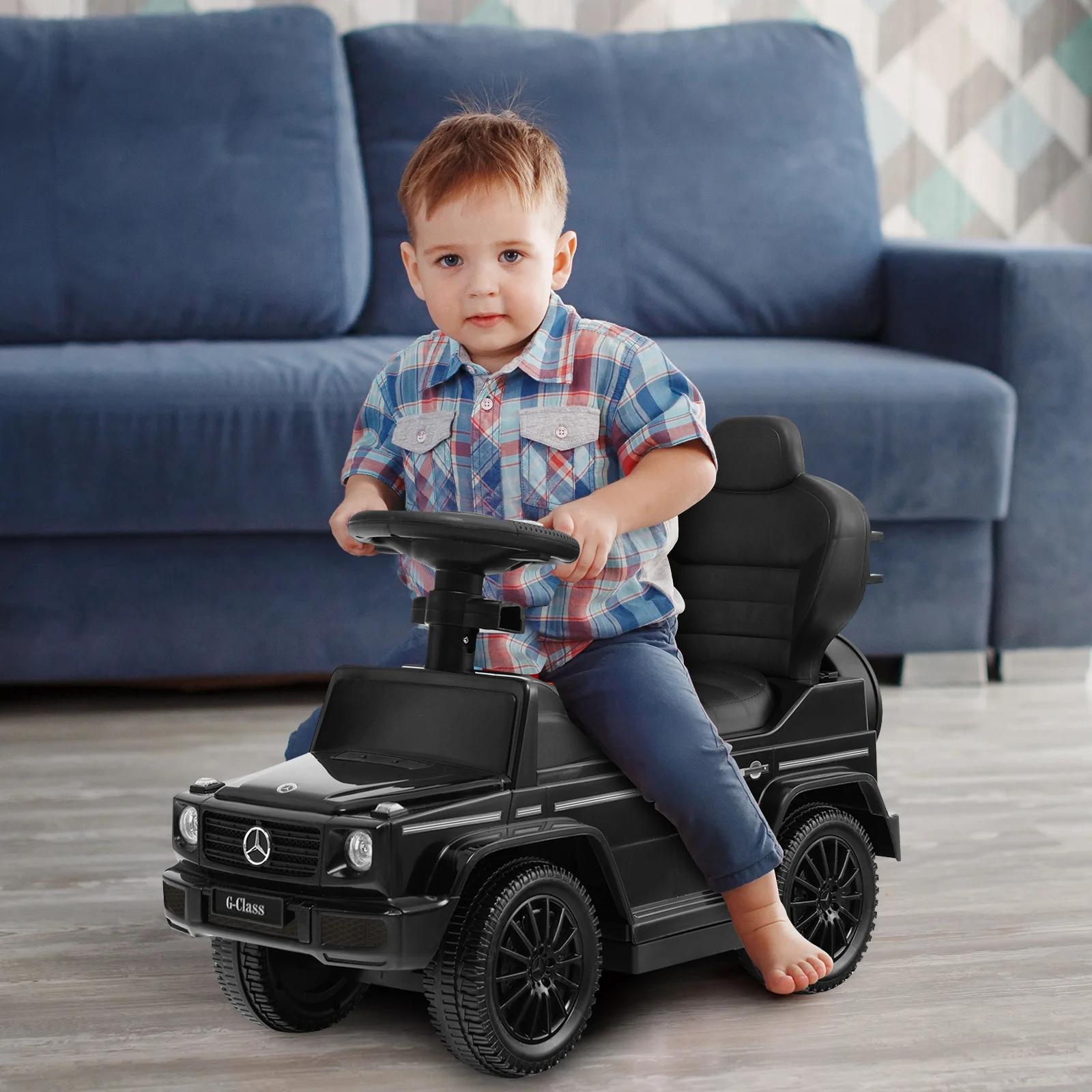 3-In-1 Ride On Push Car Stroller, Sliding Car With Canopy, Black - Image 3
