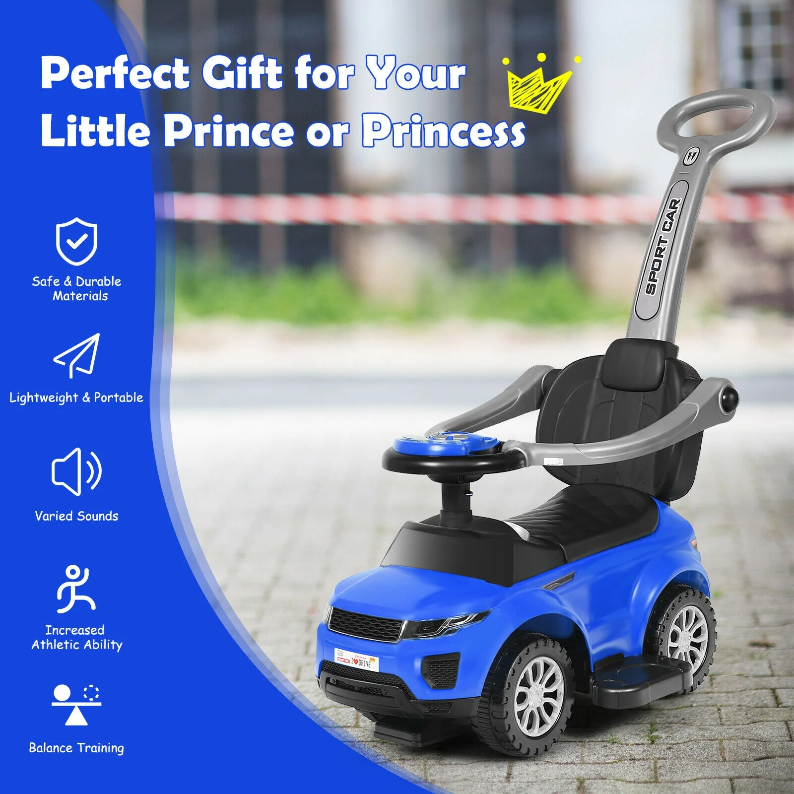 3 In 1 Ride On Push Car, Toddler Stroller, Blue - Image 7