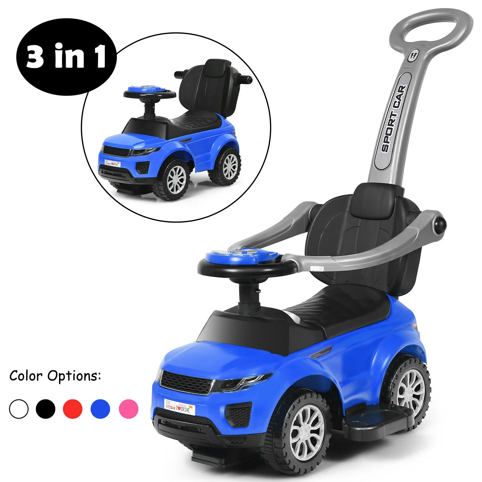 3 In 1 Ride On Push Car, Toddler Stroller, Blue - Image 9