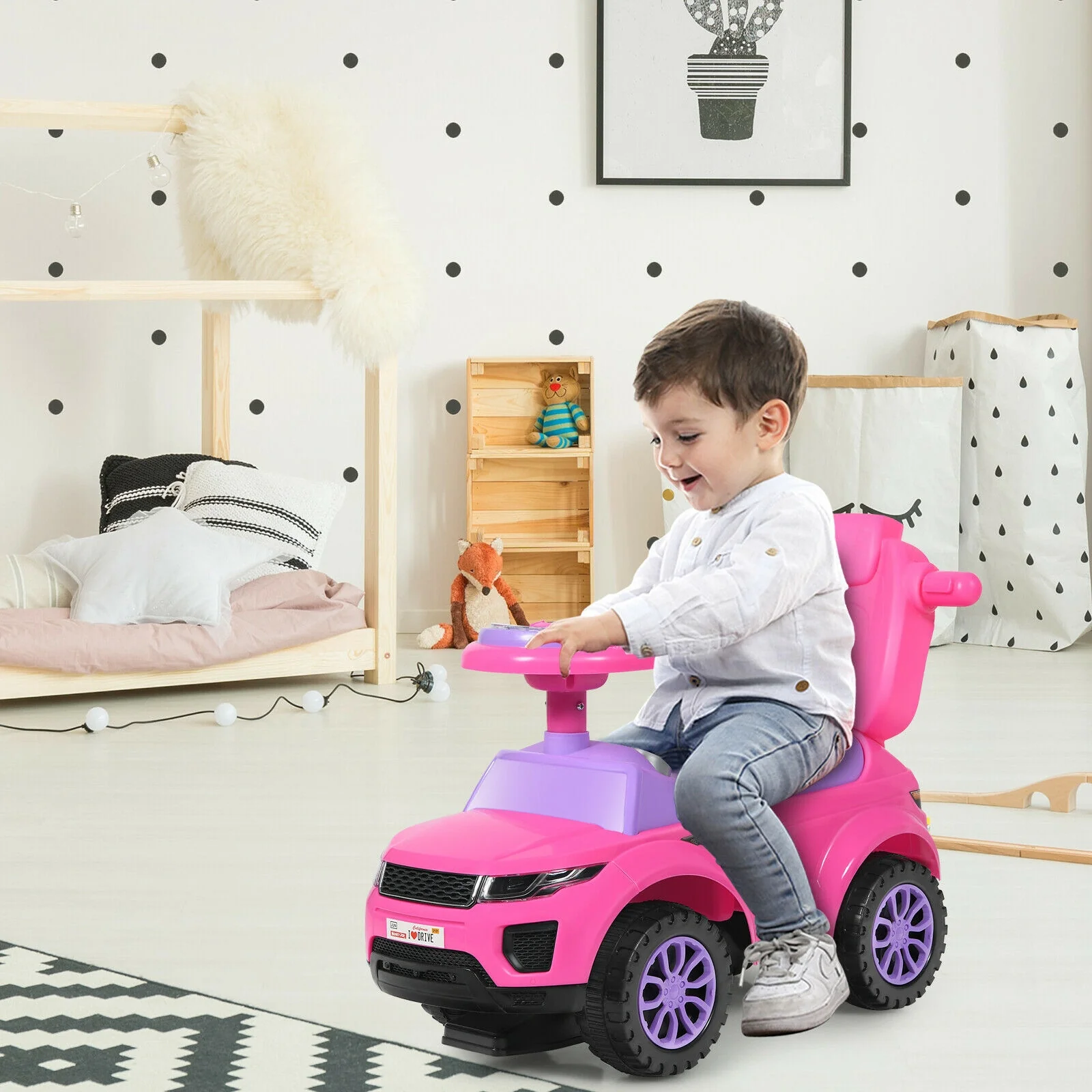 3 In 1 Ride On Push Car, Toddler Stroller, Pink - Image 2