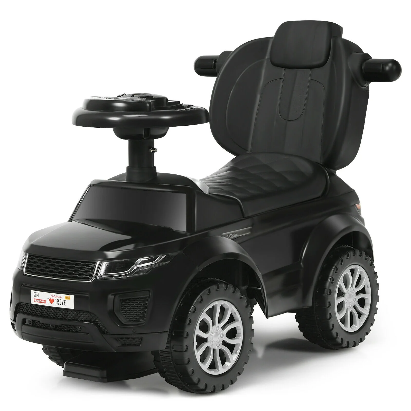 3 In 1 Ride On Push Car, Toddler Stroller Sliding Car With Music, Black - Image 4