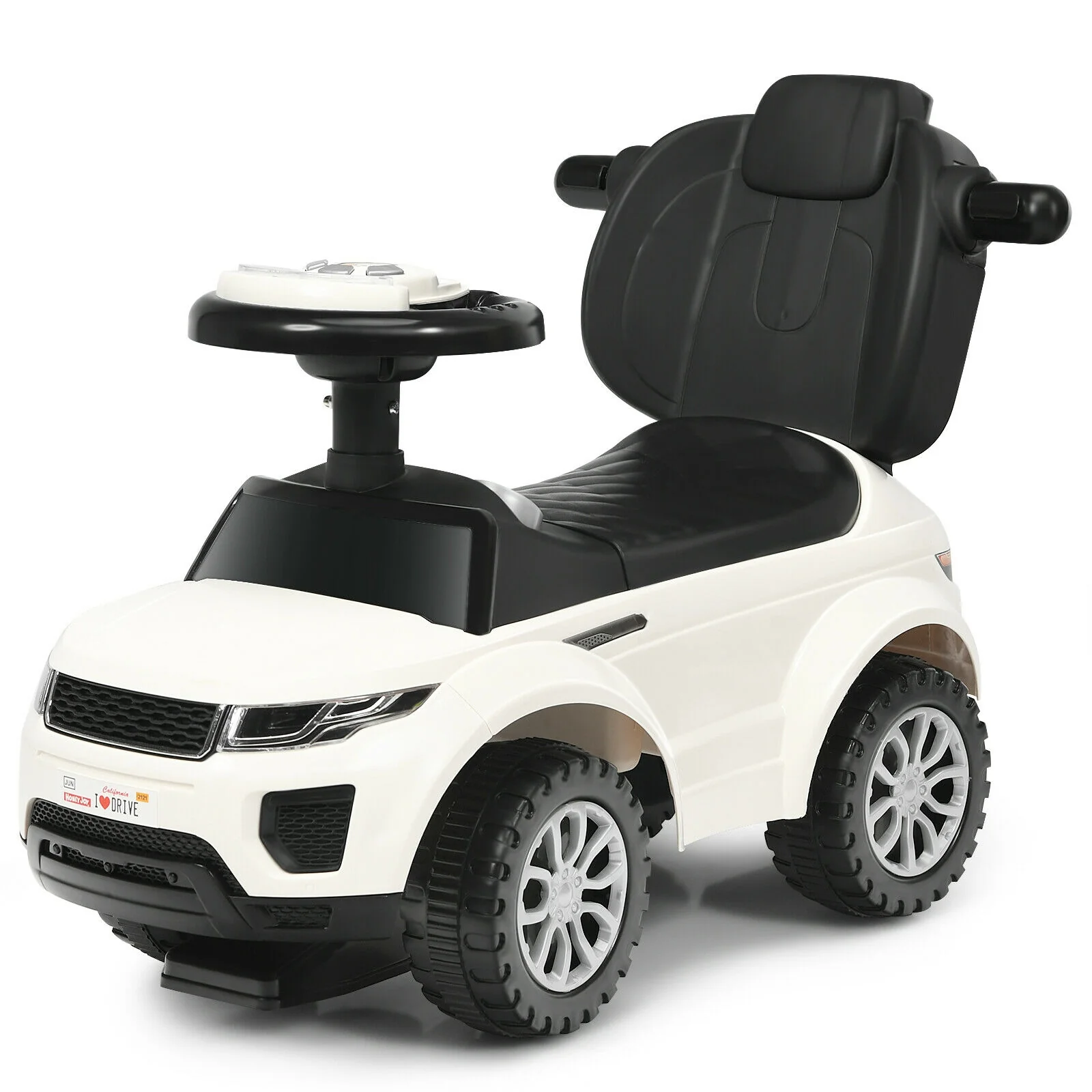 3 In 1 Ride On Push Car, Toddler Stroller, Sliding Car With Music, White