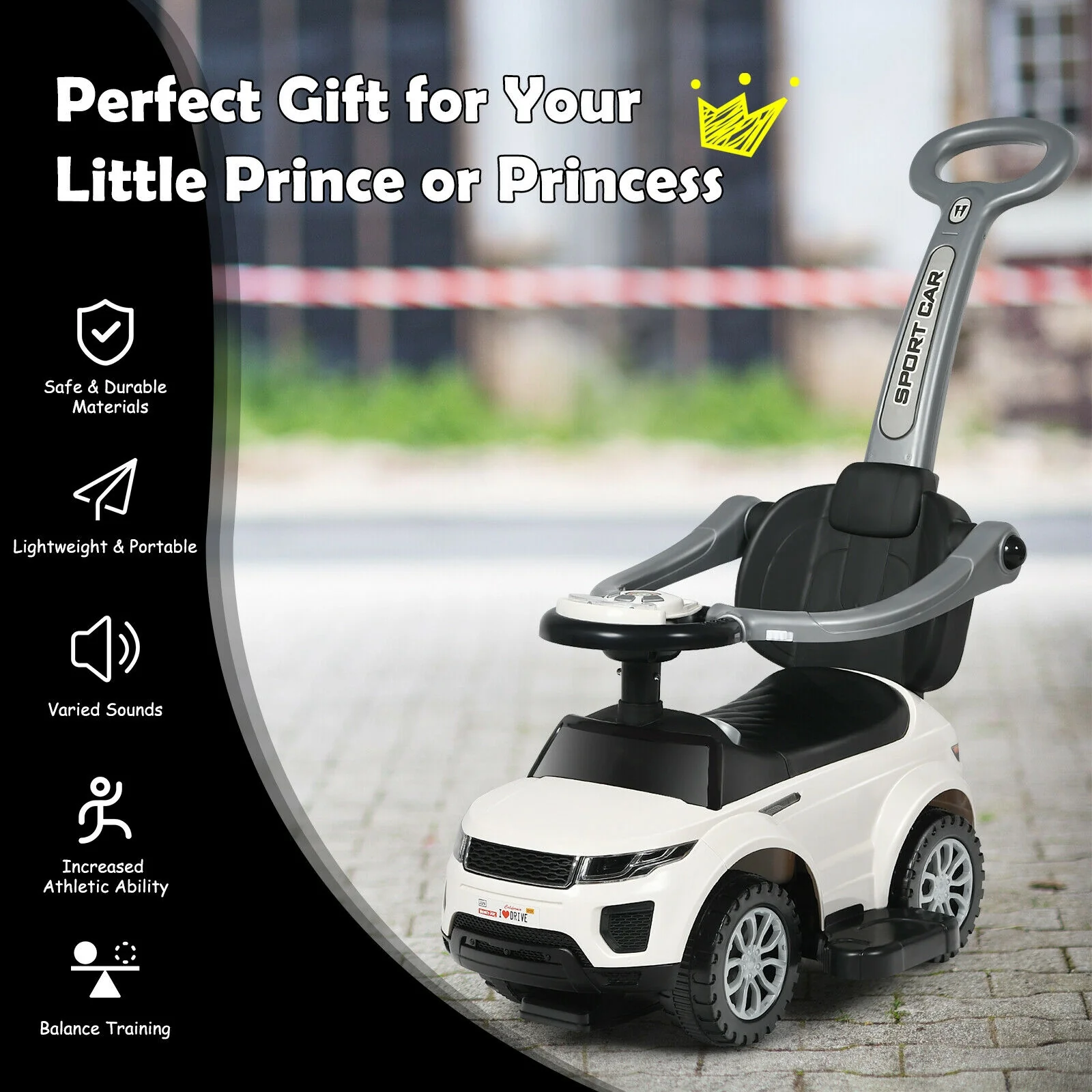 3 In 1 Ride On Push Car, Toddler Stroller, Sliding Car With Music, White - Image 7