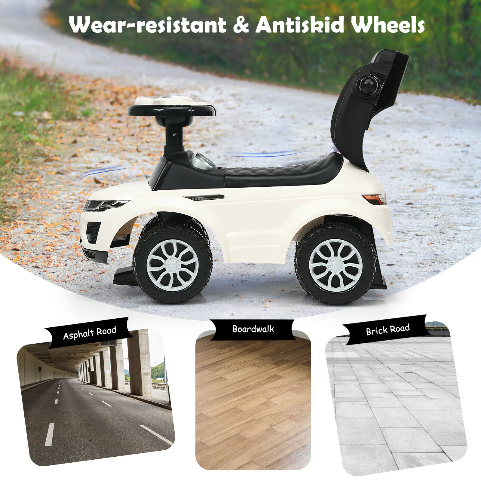 3 In 1 Ride On Push Car, Toddler Stroller, Sliding Car With Music, White - Image 8