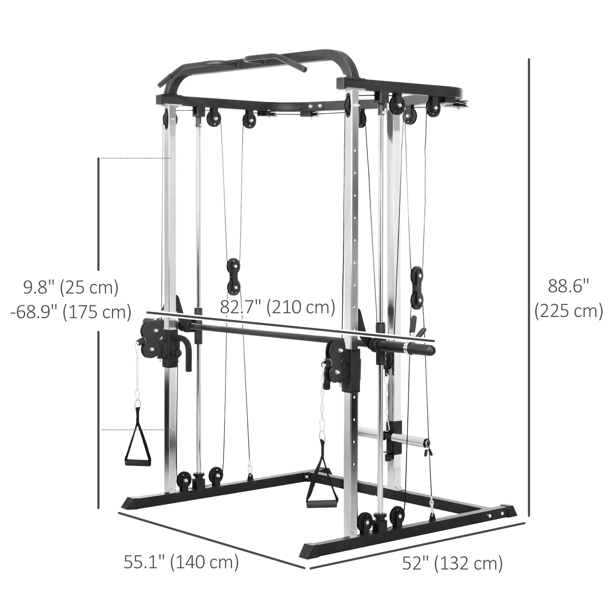 3 In 1 Smith Machine Power Rack, Cable Crossover, Pull Up Station, Squat Rack - Image 3