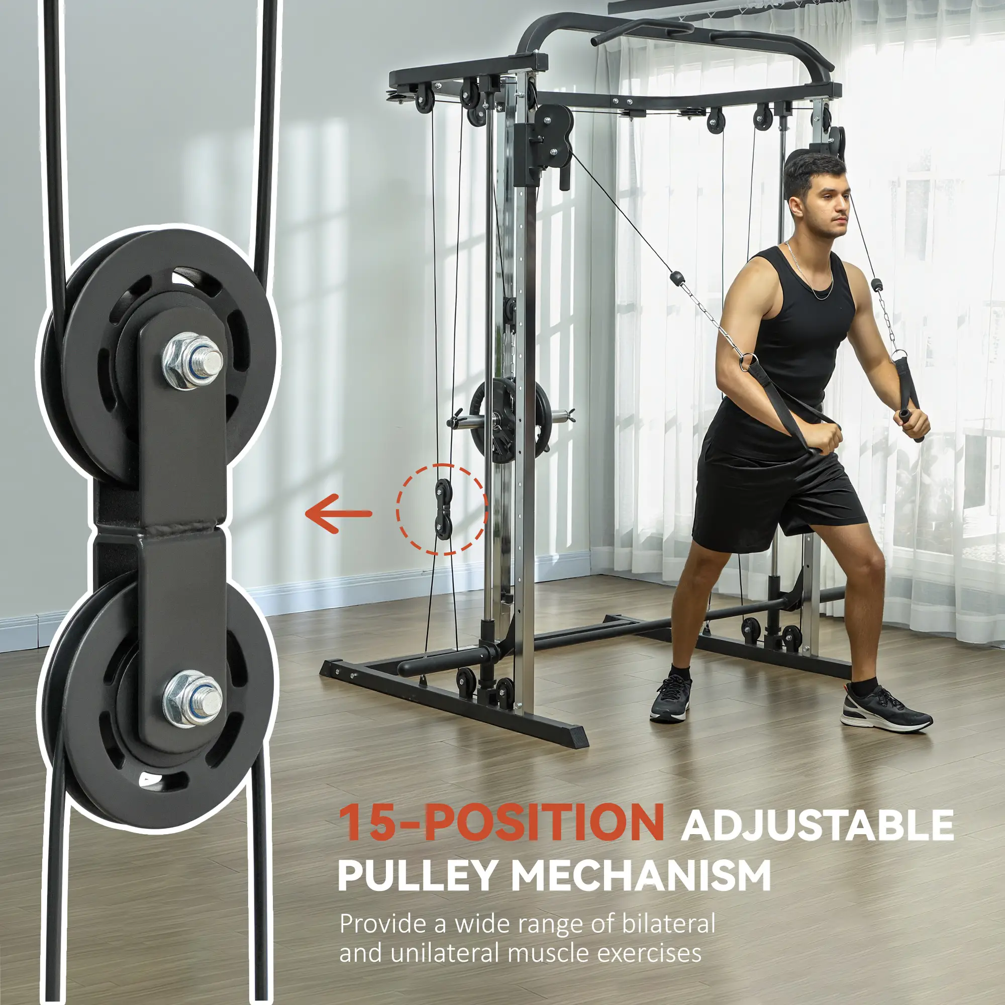 3 In 1 Smith Machine Power Rack, Cable Crossover, Pull Up Station, Squat Rack - Image 5