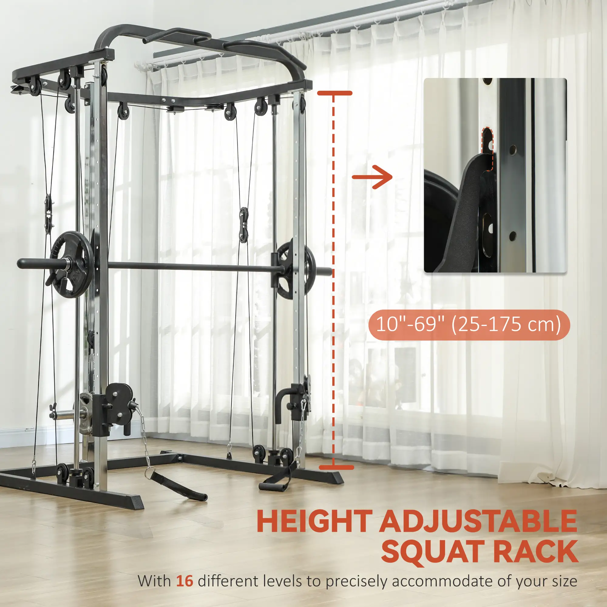 3 In 1 Smith Machine Power Rack, Cable Crossover, Pull Up Station, Squat Rack - Image 6