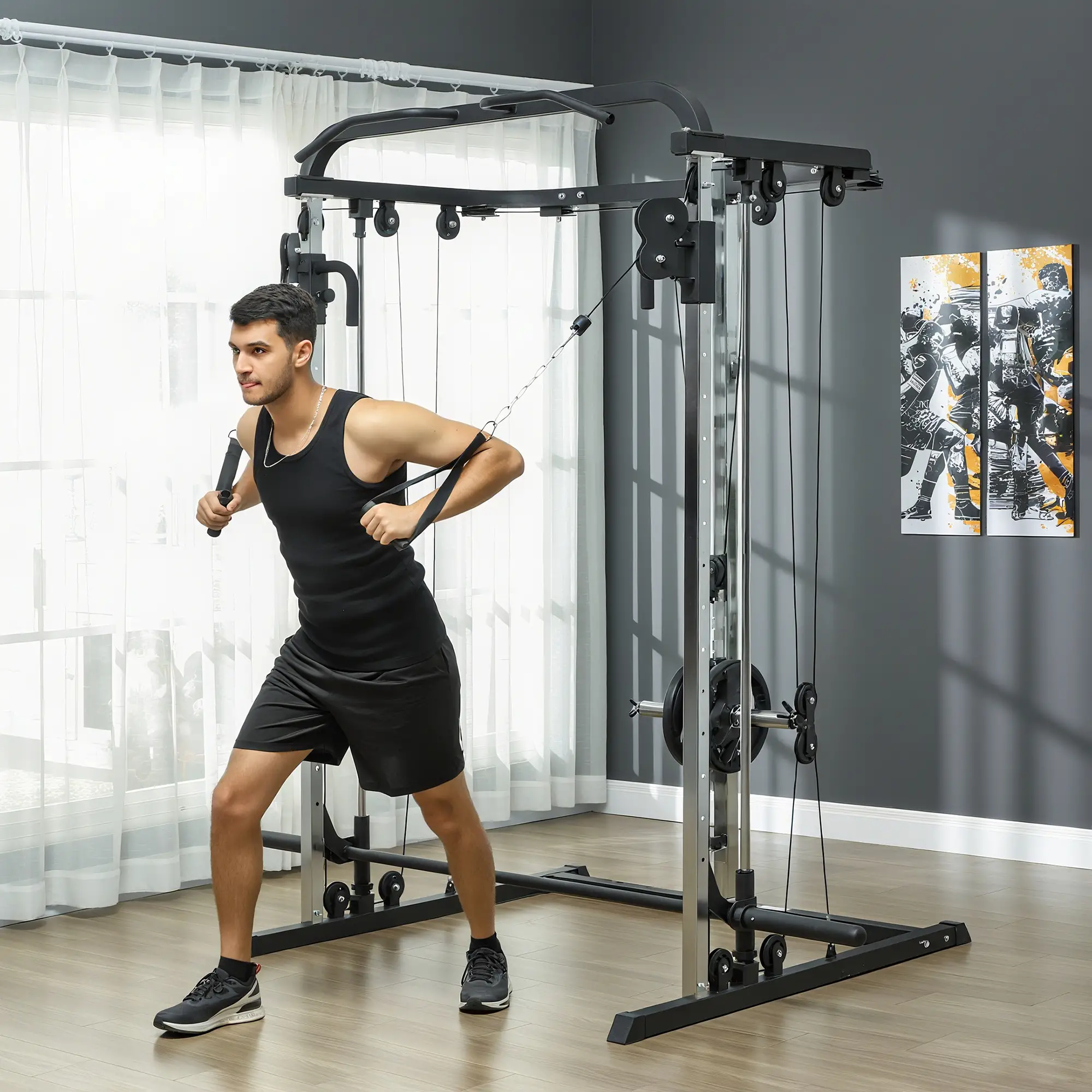 3 In 1 Smith Machine Power Rack, Cable Crossover, Pull Up Station, Squat Rack - Image 8