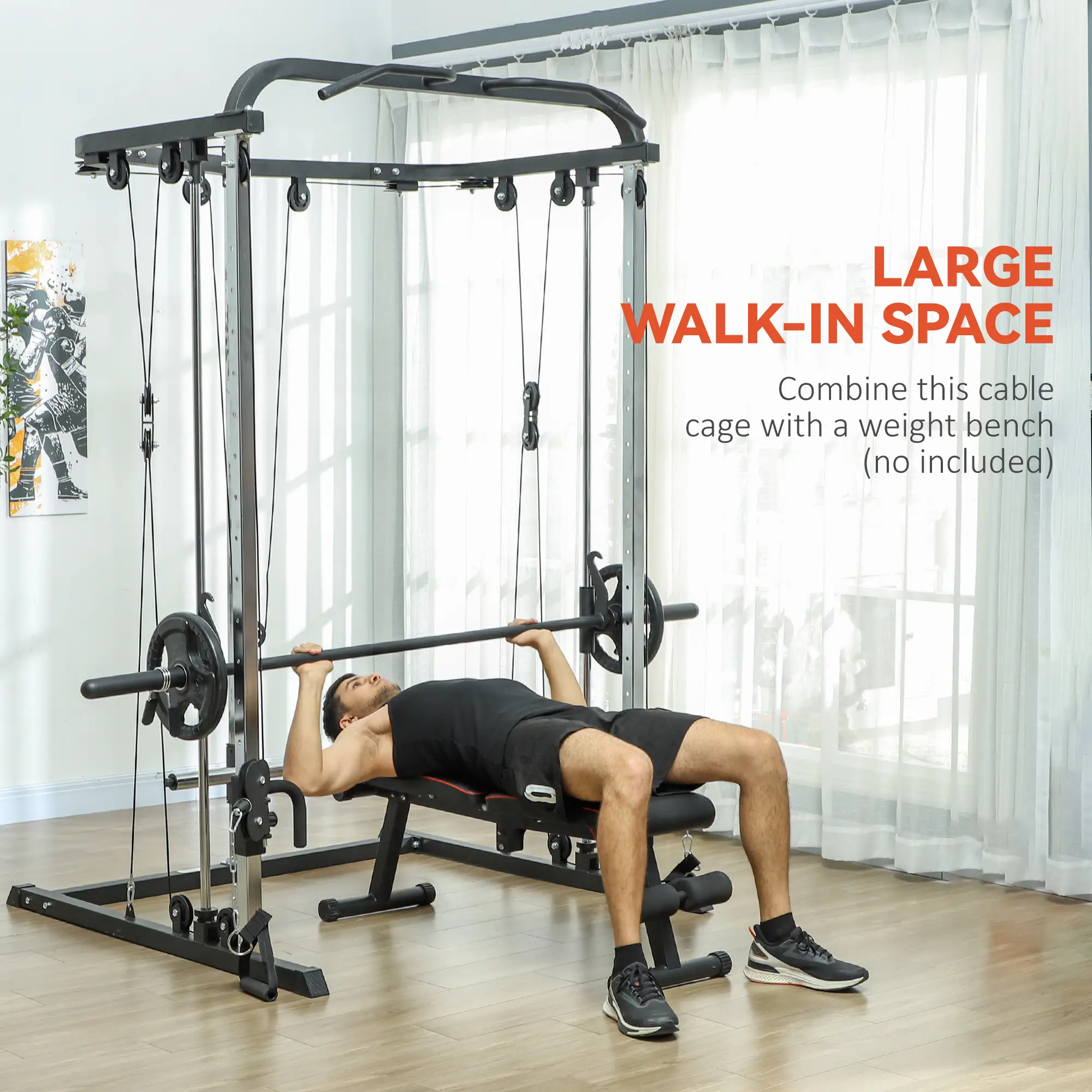 3 In 1 Smith Machine Power Rack, Cable Crossover, Pull Up Station, Squat Rack - Image 9