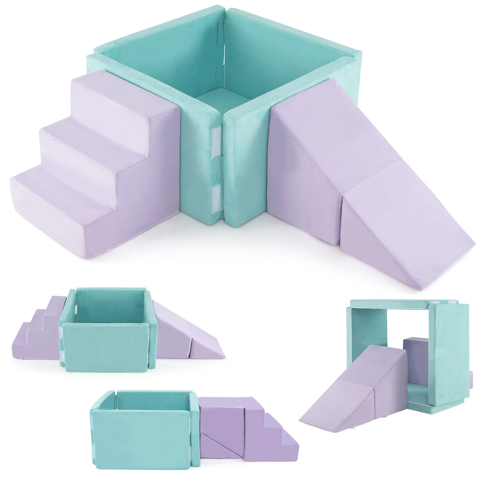 3-in-1 Suede Fabric Soft Play Set, Foam Climbing Blocks, Purple